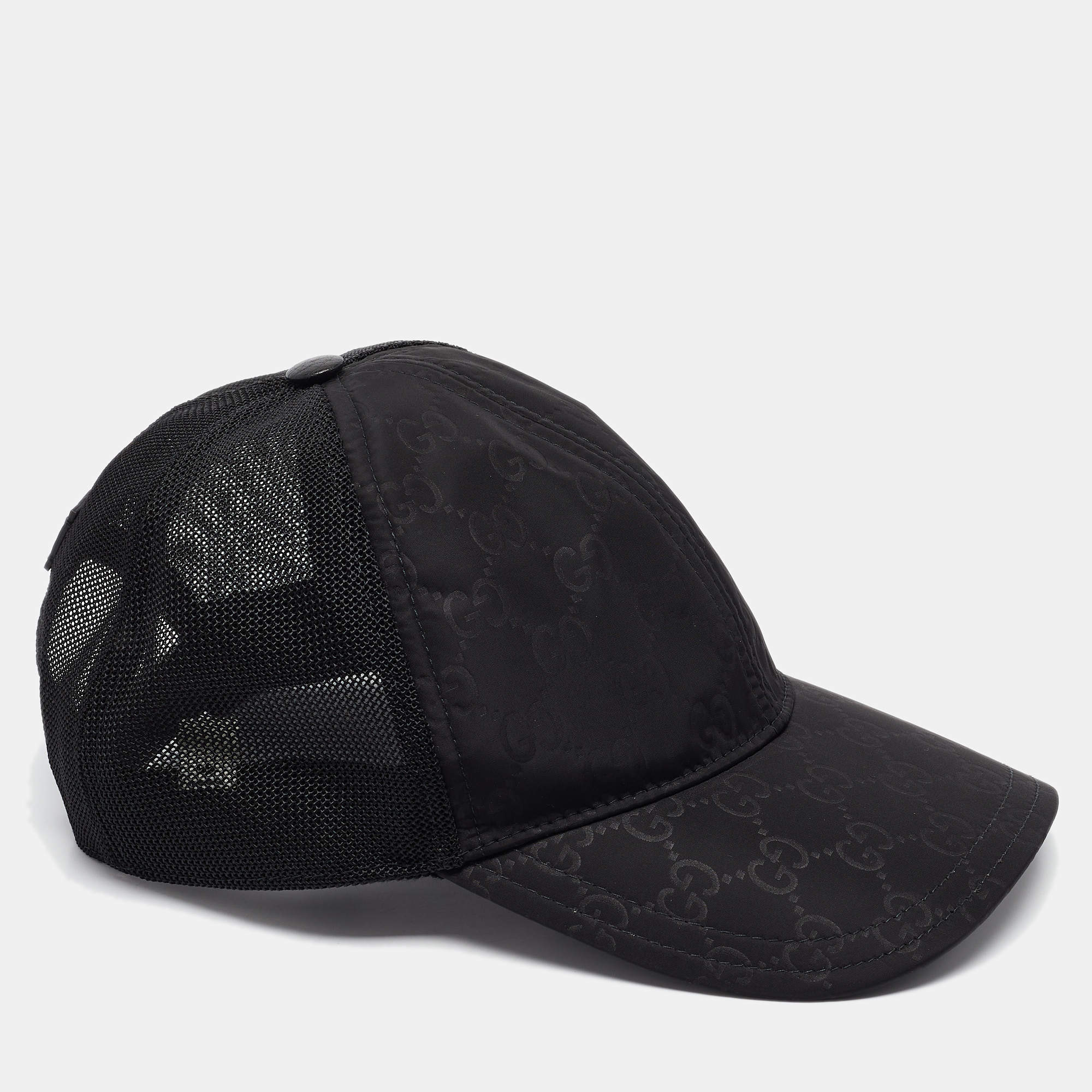Gucci Black GG Nylon and Mesh Baseball Cap M