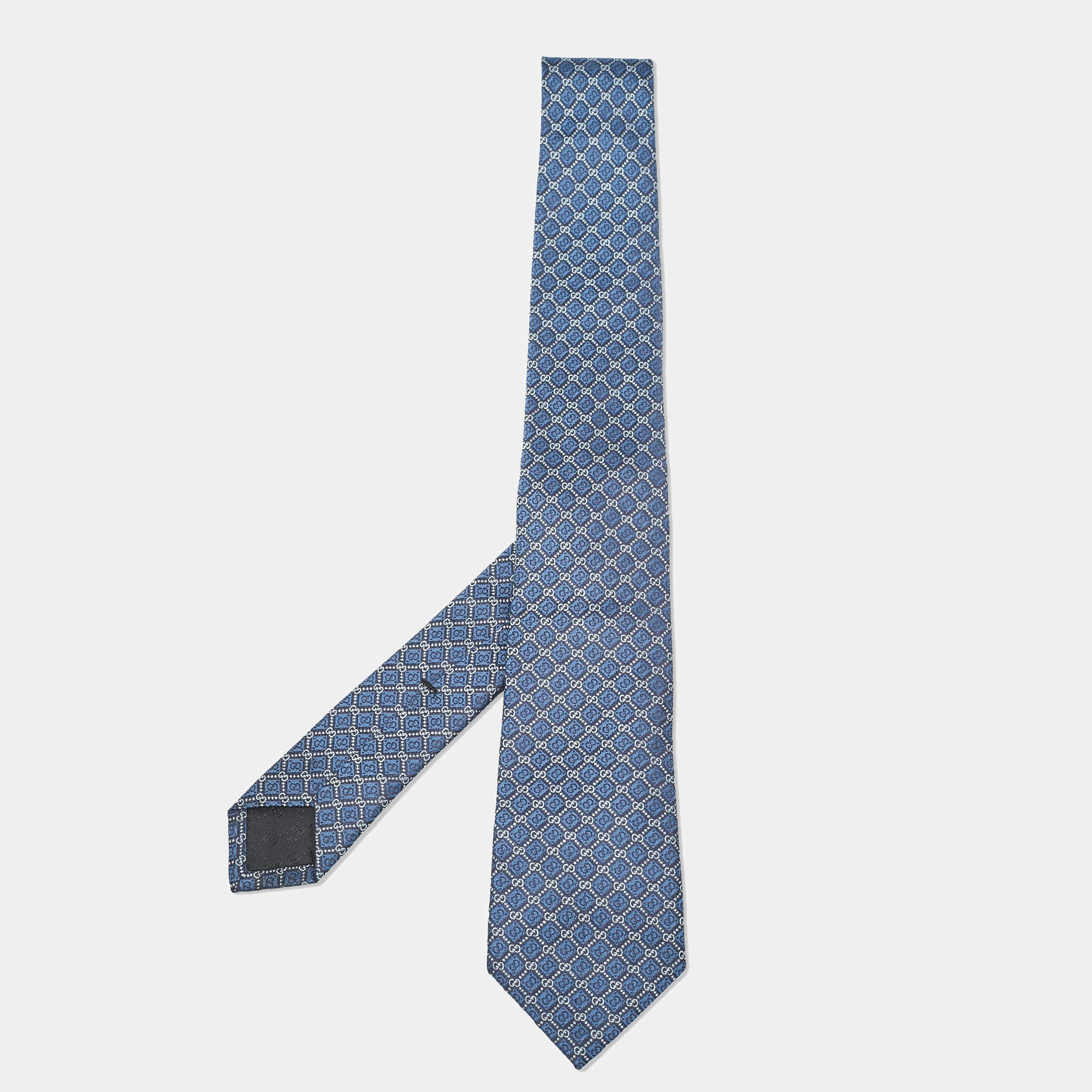 Gucci Blue GG Pattern Silk Tie 