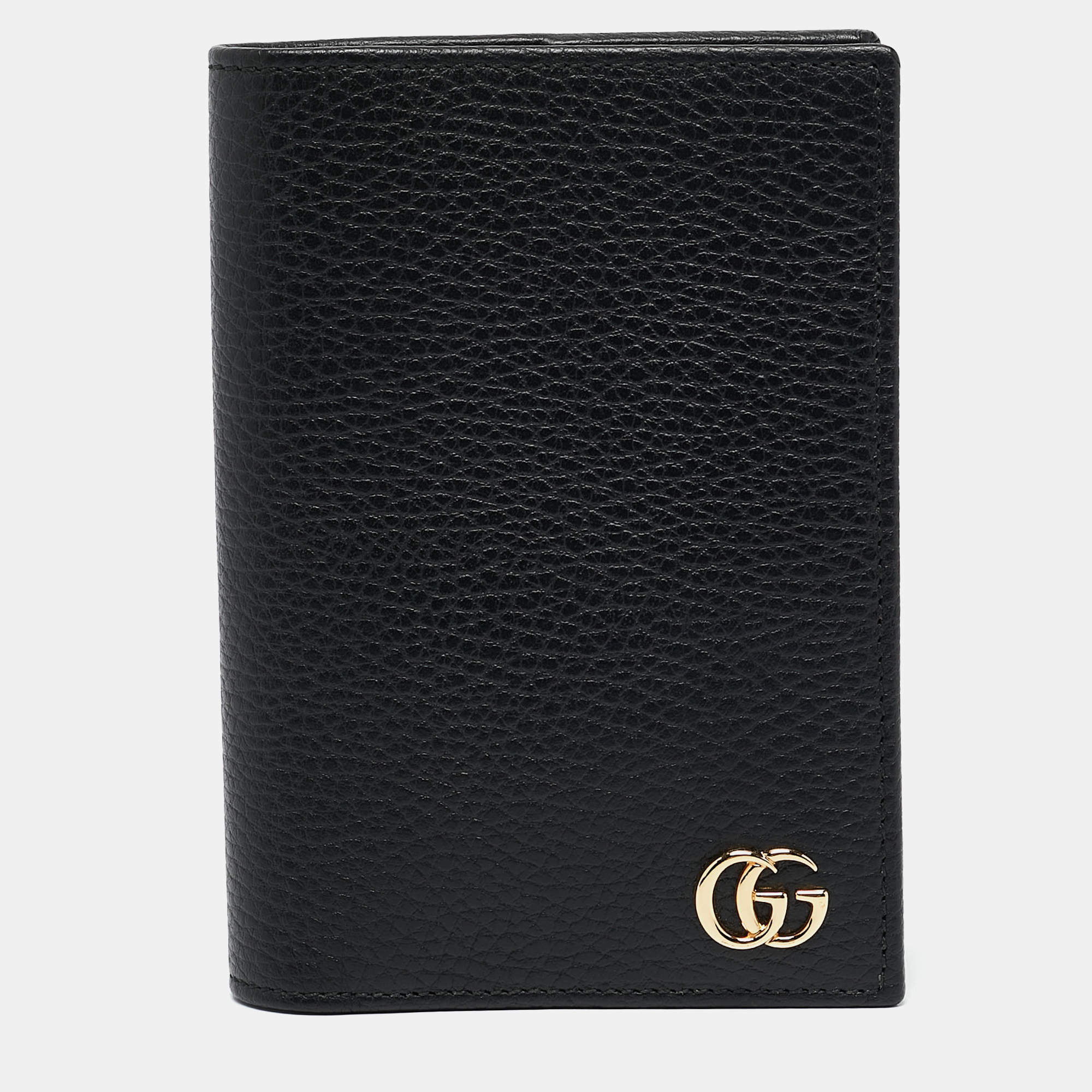 Pre Owned Gucci Black Leather GG Marmont Passport Holder