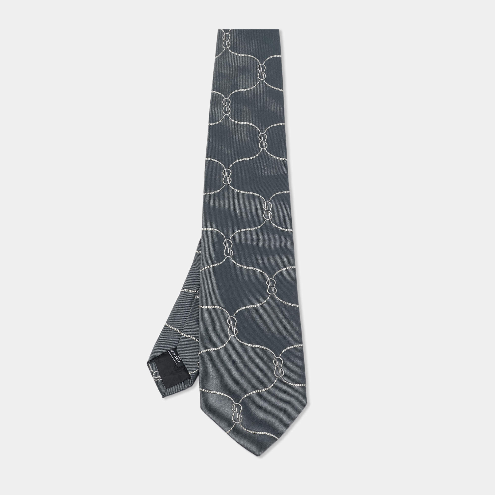 Gucci Grey/White Patterned Silk Tie
