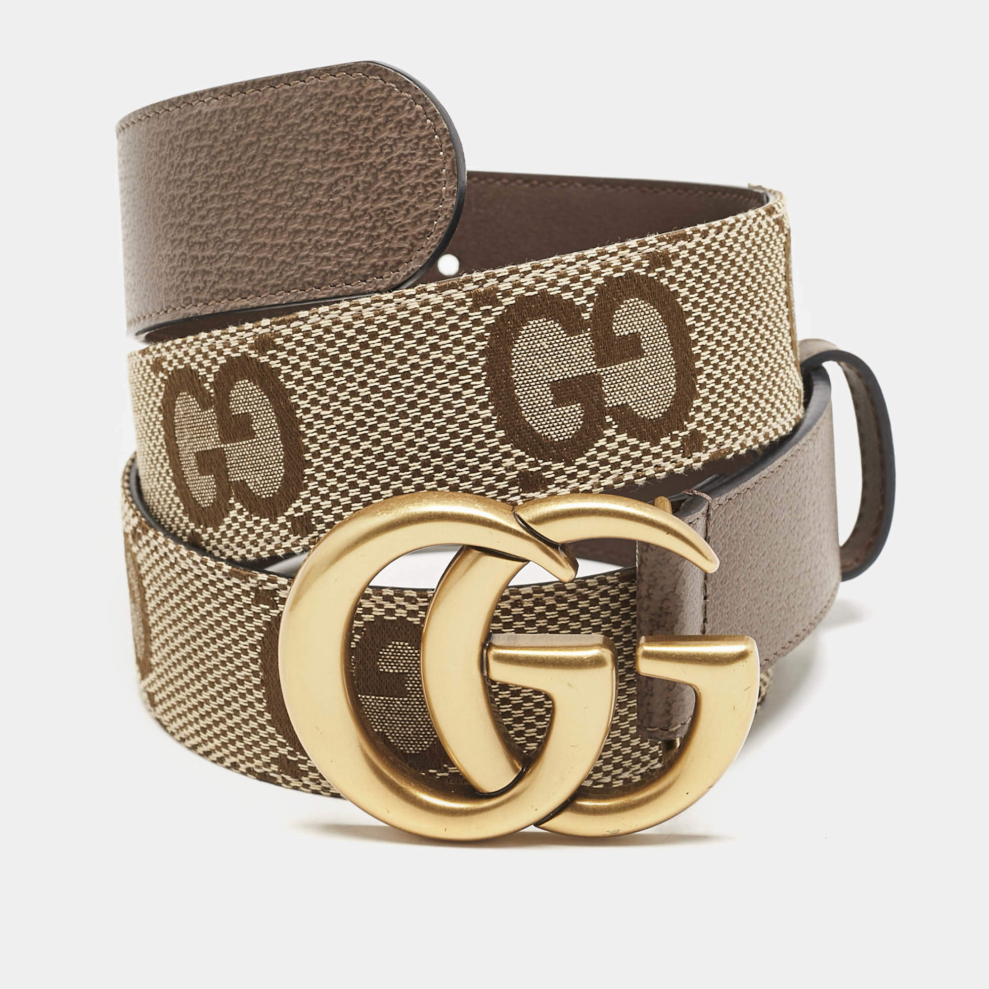 Pre Owned Gucci Beige/Ebony Jumbo GG Canvas GG Marmont Buckle Belt 95 CM