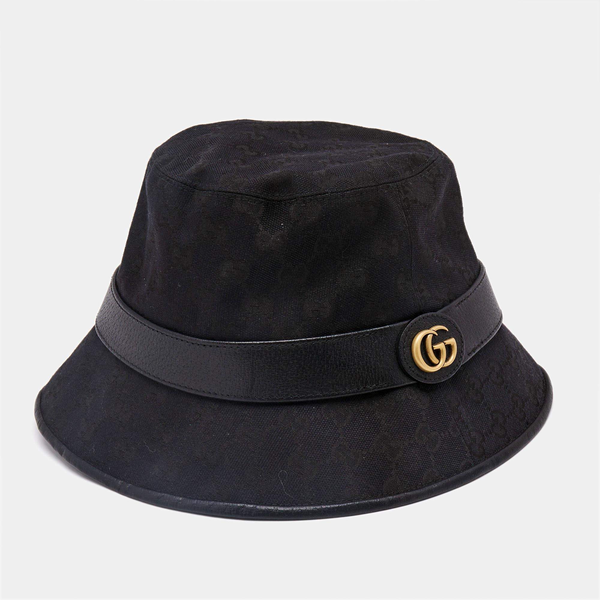 Gucci Black Logo Canvas & Leather Detail Bucket Hat L (59 cm)