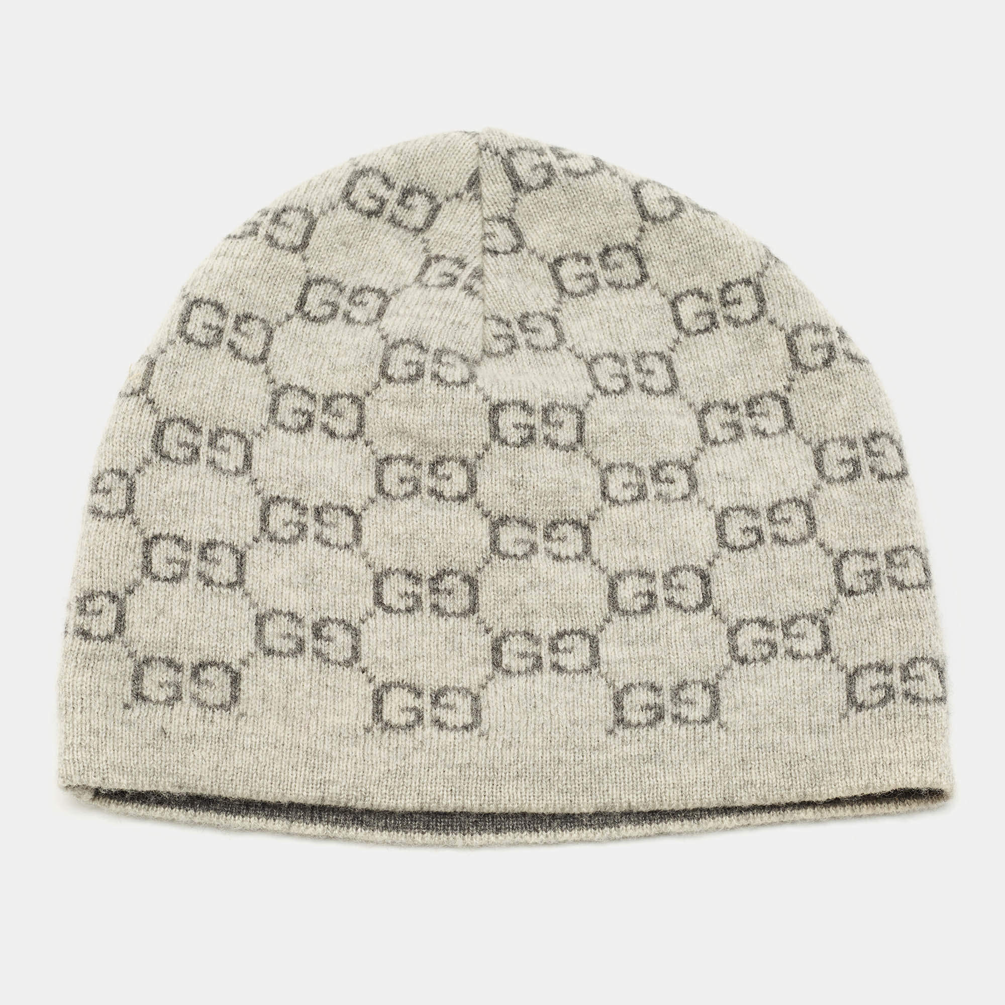 Pre Owned Gucci Grey GG Cashmere Beanie 