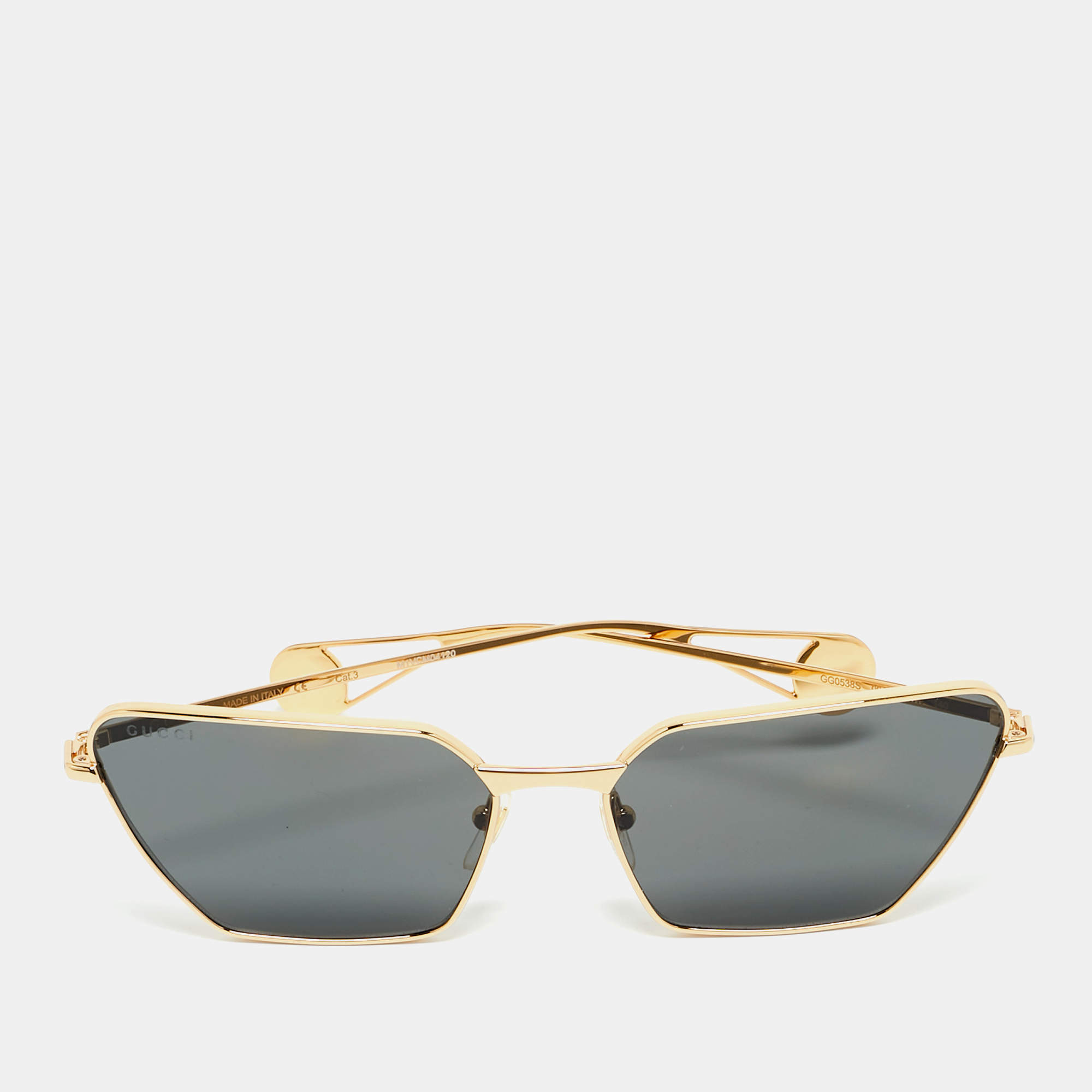Pre Owned Gucci Black/Gold Tone GG0538S Rectangular Sunglasses