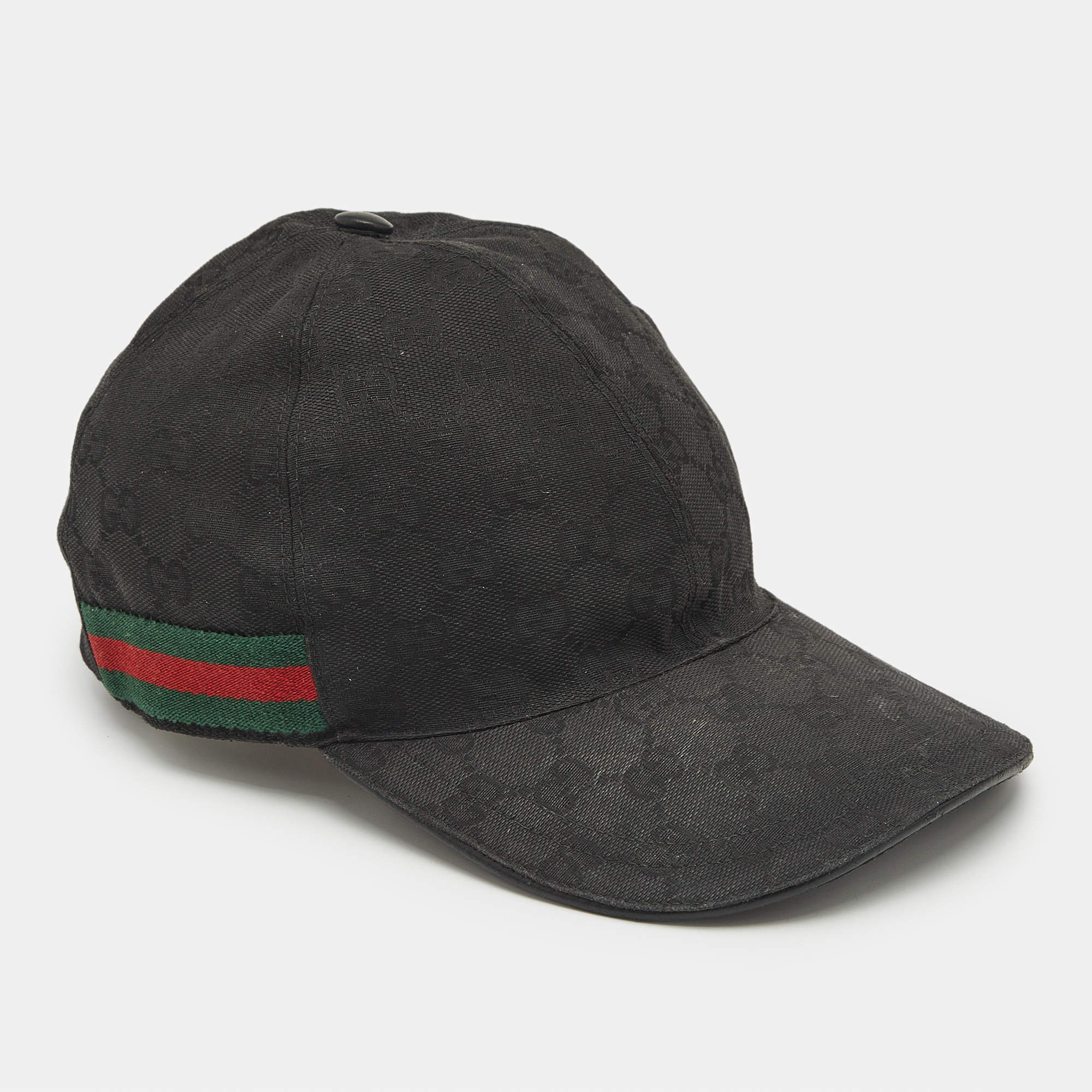 Gucci Black Web Detail GG Canvas Baseball Cap S
