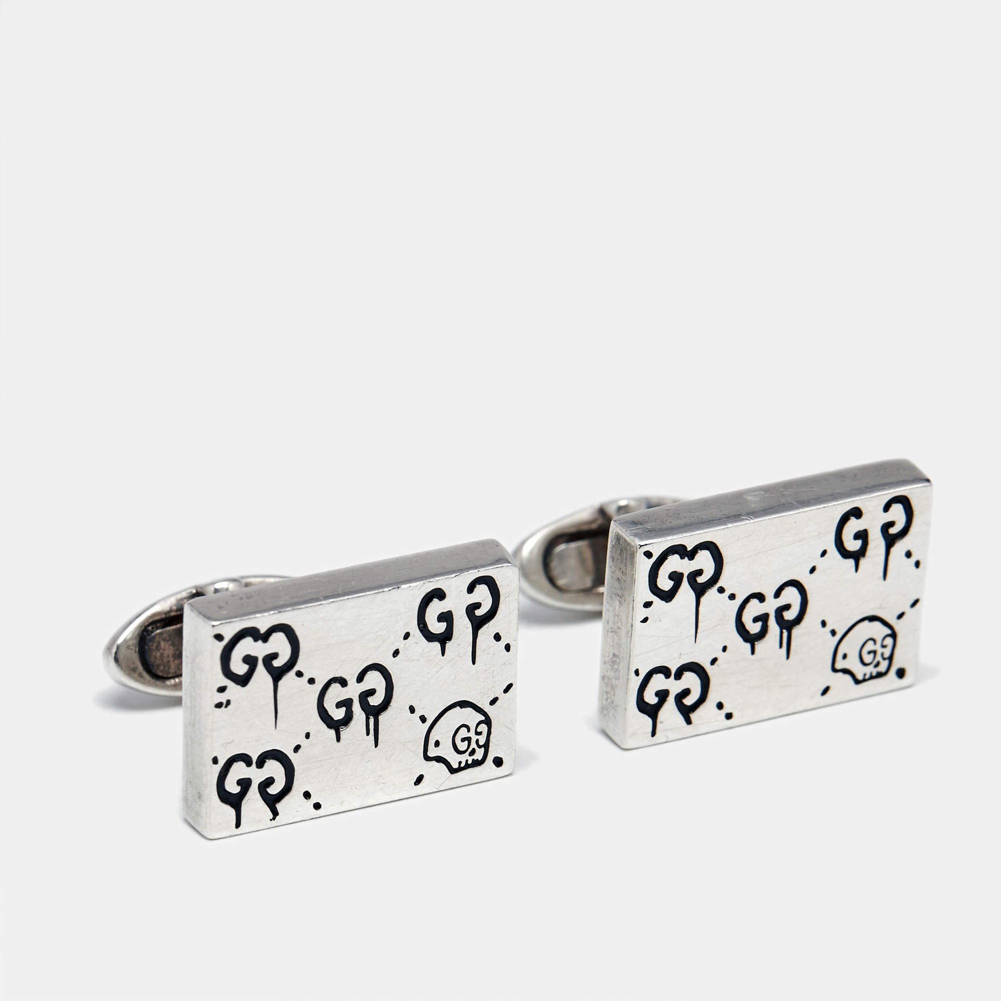 Pre Owned Gucci Ghost Silver 925 Rectangular Cufflinks 