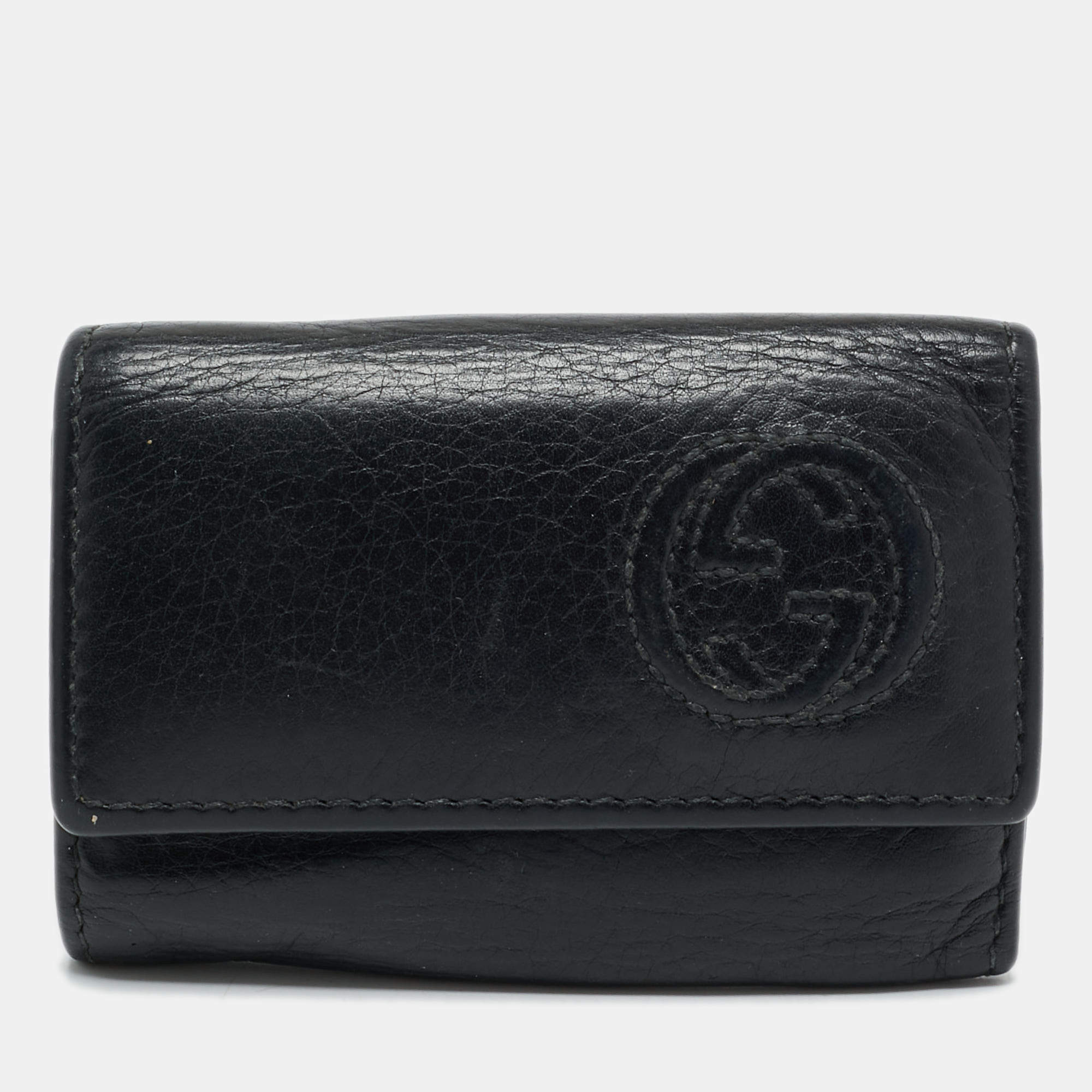 Gucci Black Leather Interlocking G Key Holder