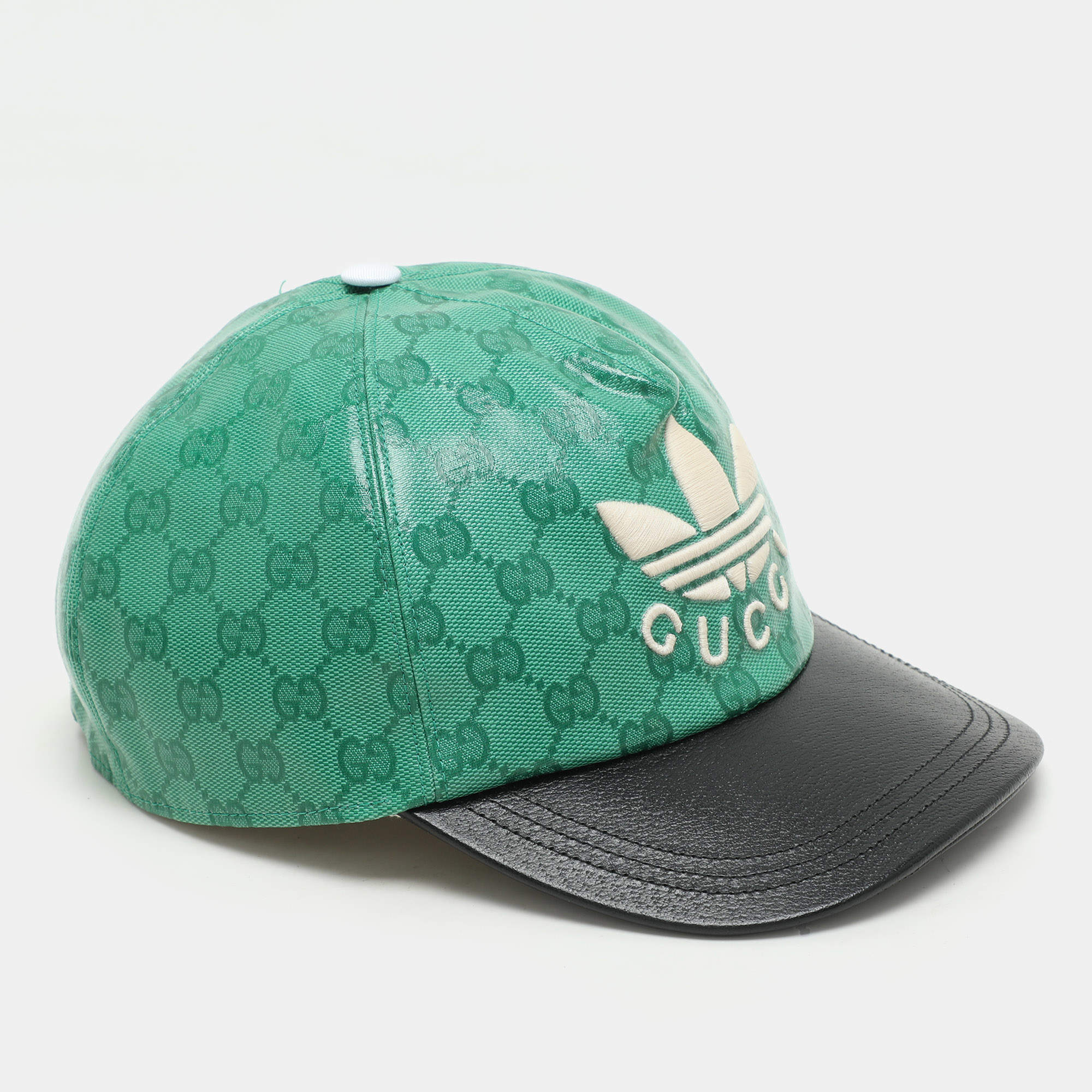 Pre Owned Gucci X Adidas Green GG Supreme Coated Canvas Baseball Cap L