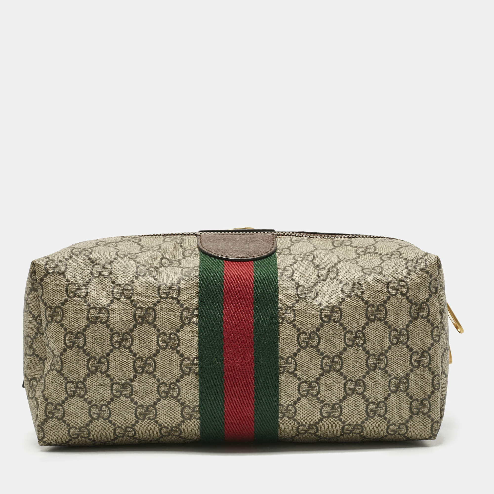 Pre Owned Gucci Beige/Brown GG Supreme Canvas and Leather Medium Savoy Toiletry Case