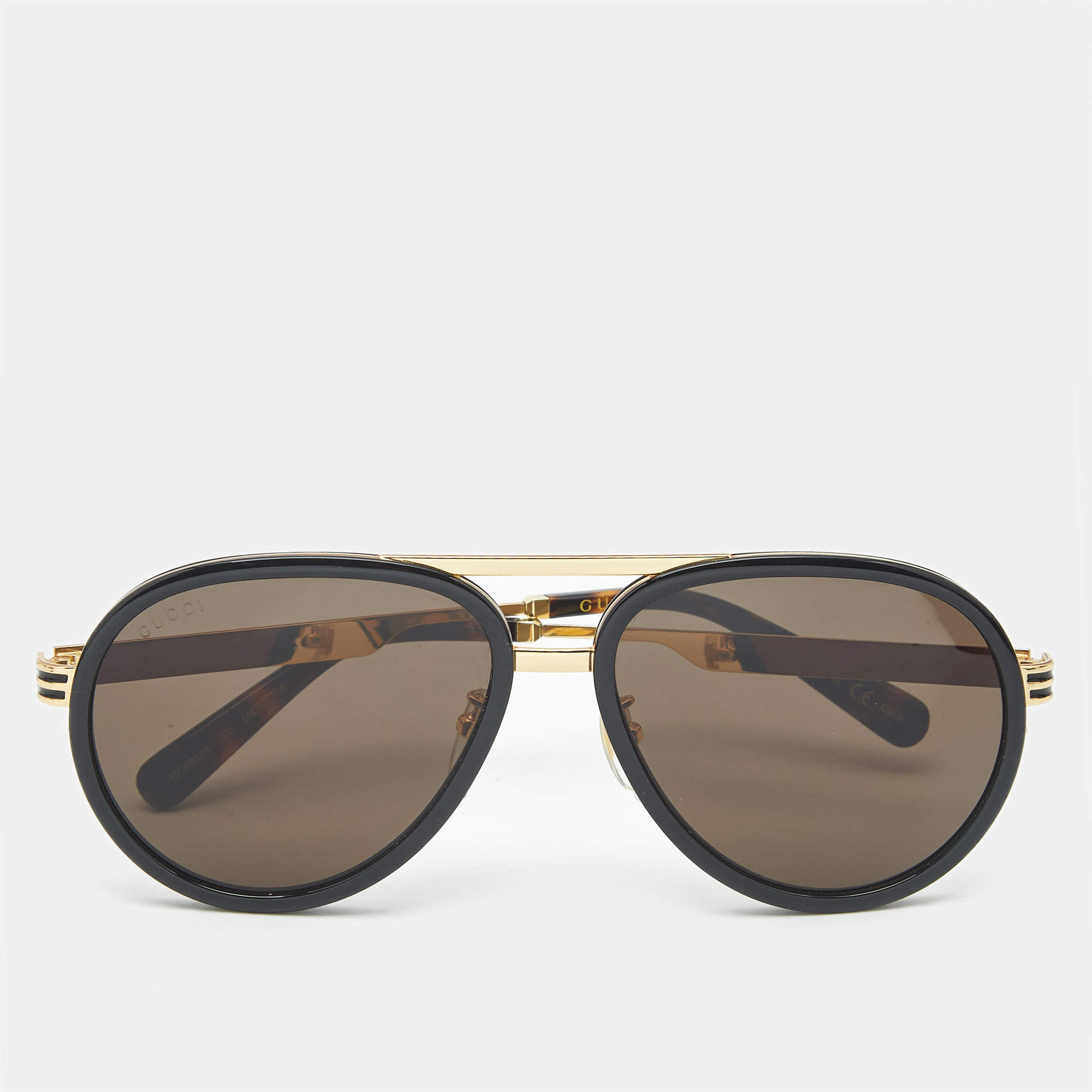 مملوكة مسبقًا Gucci Black/Gold GG0982S Aviator Sunglasses