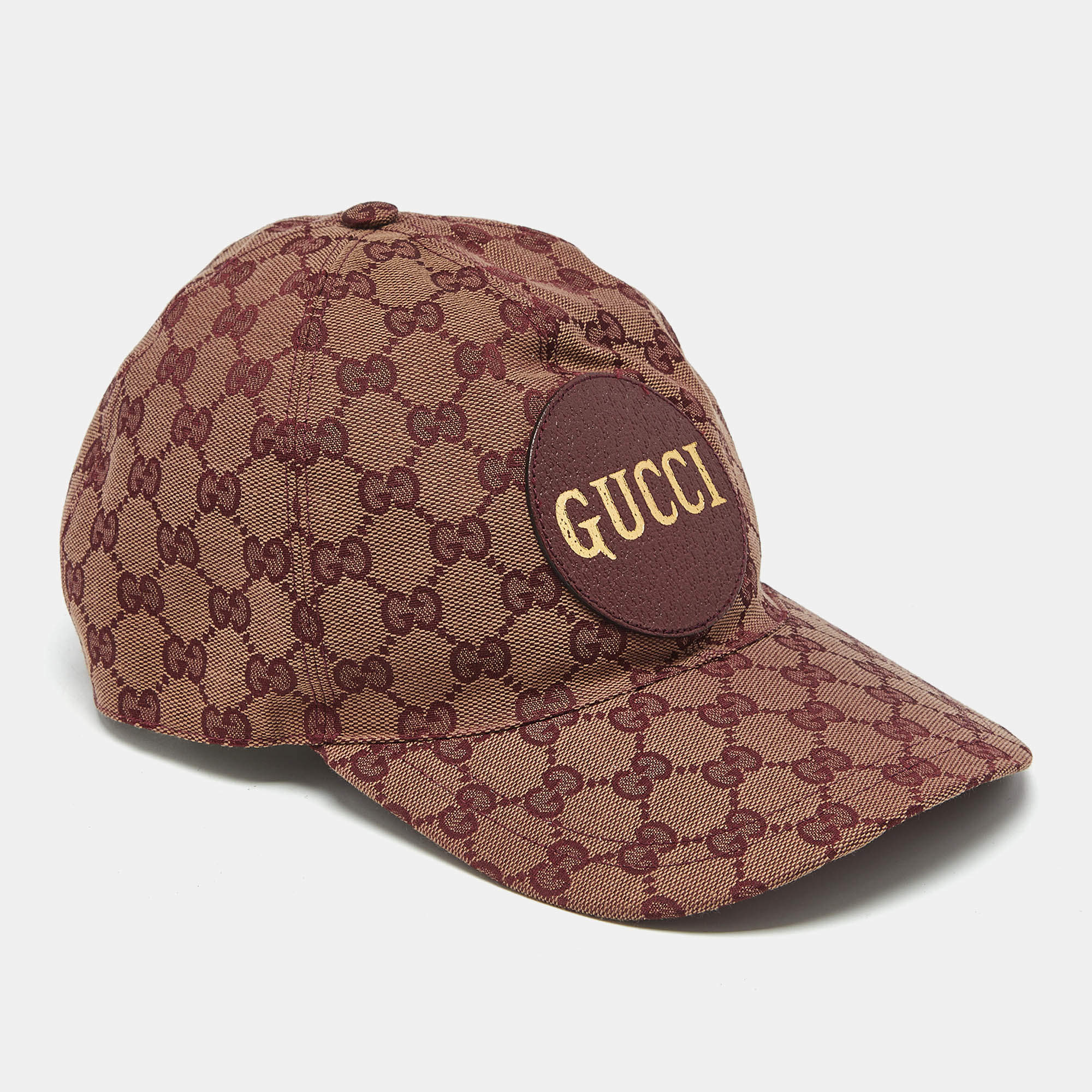 Pre Owned Gucci Burgundy GG Supreme Canvas Baseball Cap L