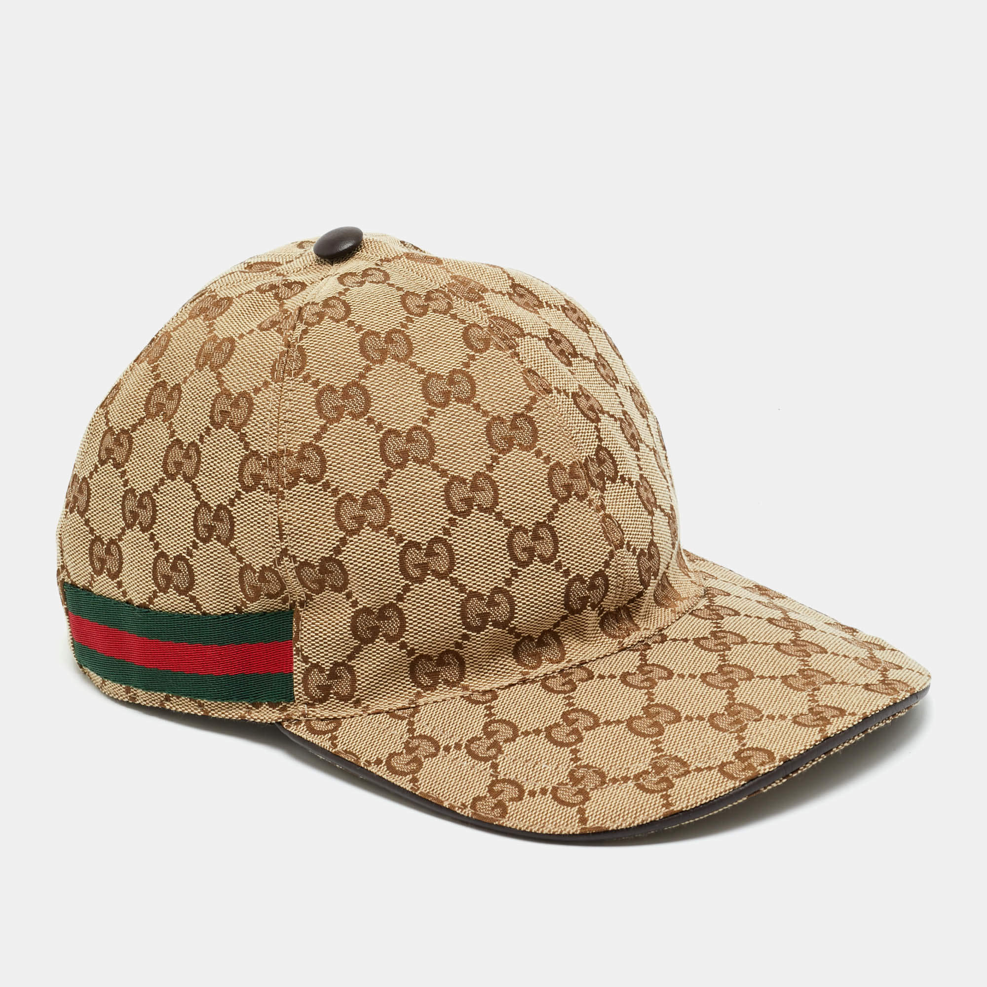 Pre Owned Gucci Beige Original GG Canvas Web Detail Baseball Cap S