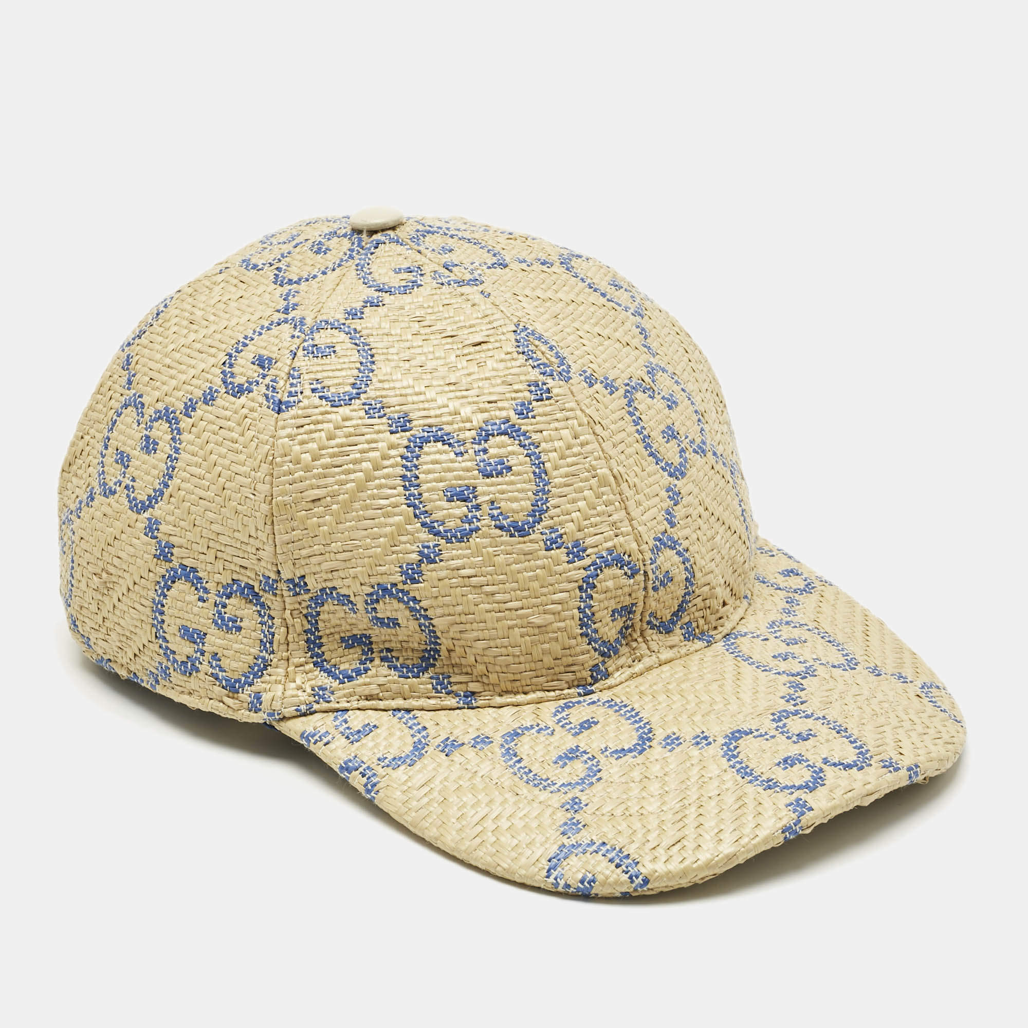 Pre Owned Gucci Beige GG Straw Sacramento Baseball Cap L