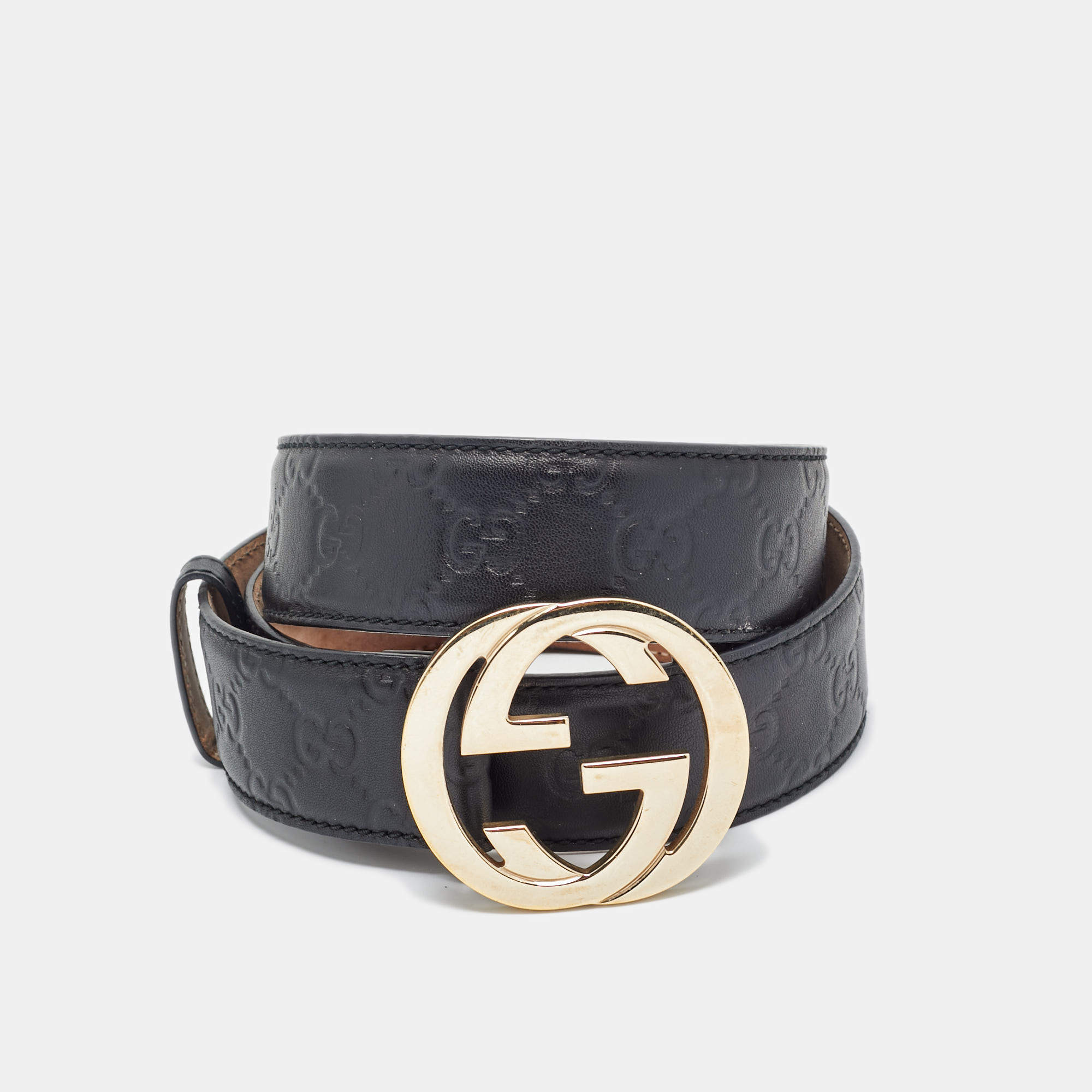 مملوكة مسبقًا Gucci Black Guccissima Leather Interlocking G Buckle Belt 100CM