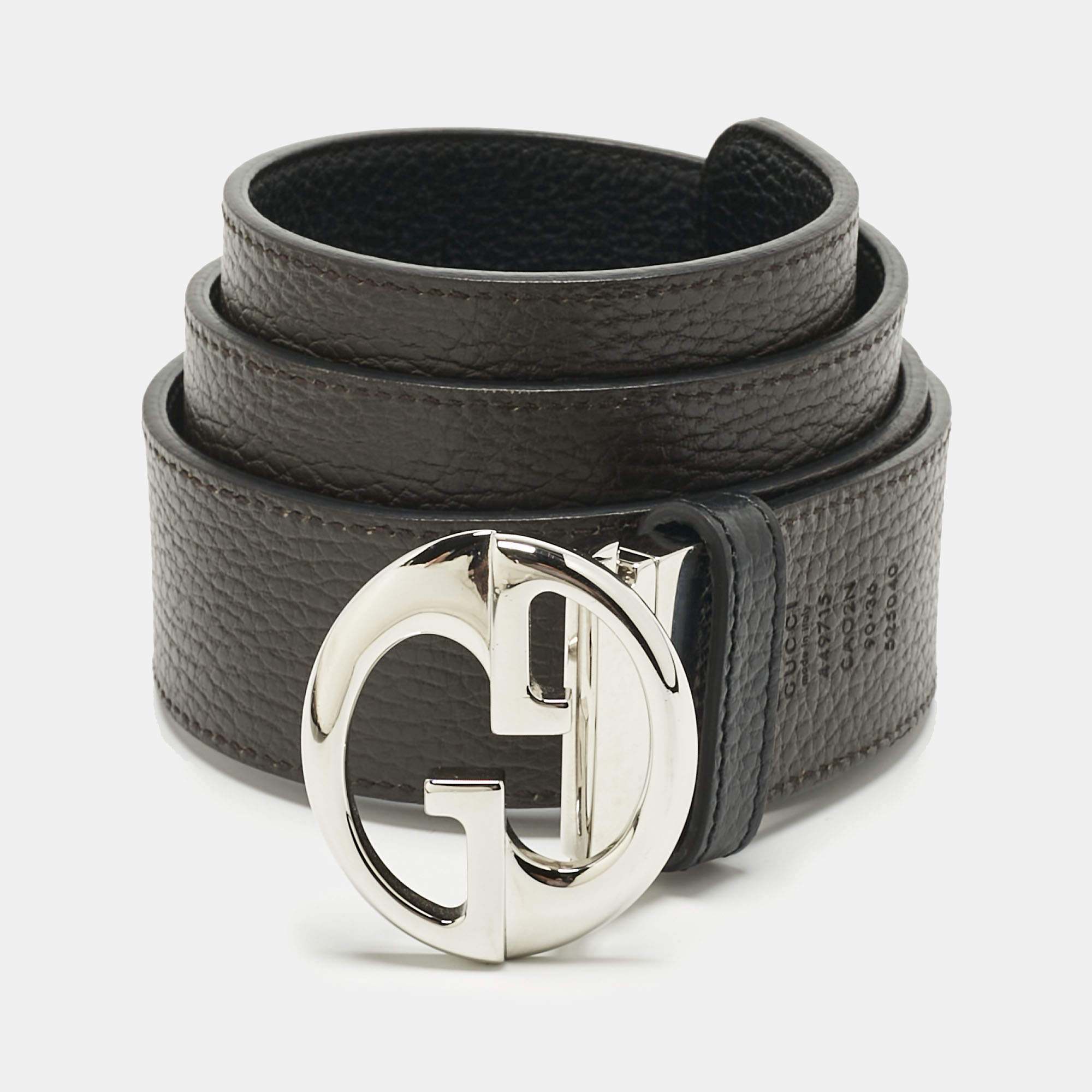 مملوكة مسبقًا Gucci Black/Dark Brown Leather 1973 Reversible Buckle Belt 90CM