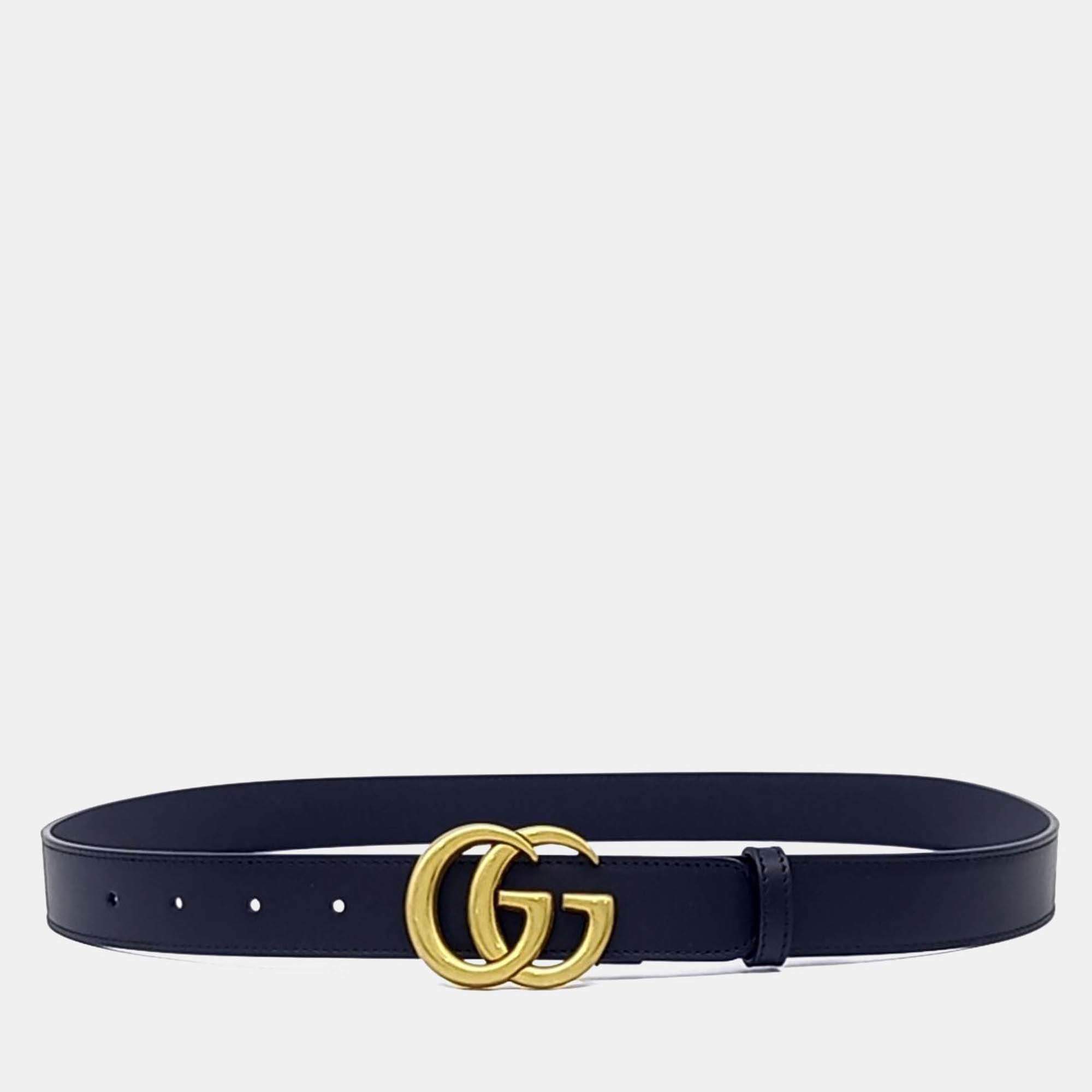 Pre Owned Gucci Black Leather Marmont Belt