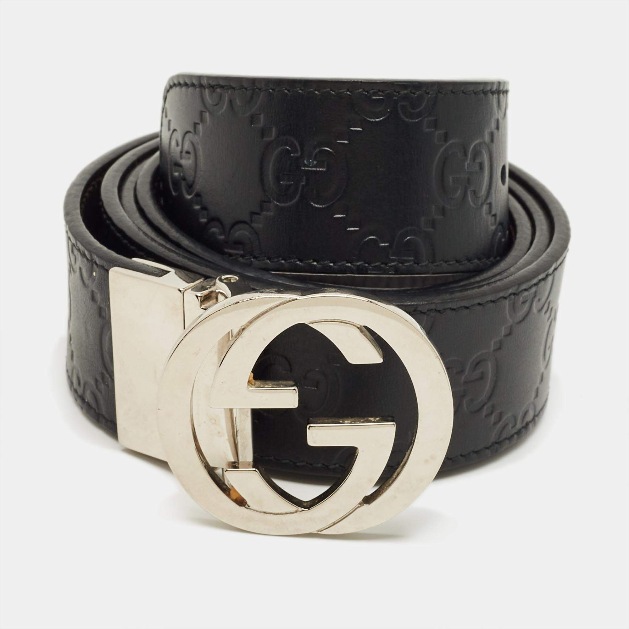 Pre Owned Gucci Black/Brown Guccissima Leather Interlocking G Reversible Belt 95 CM