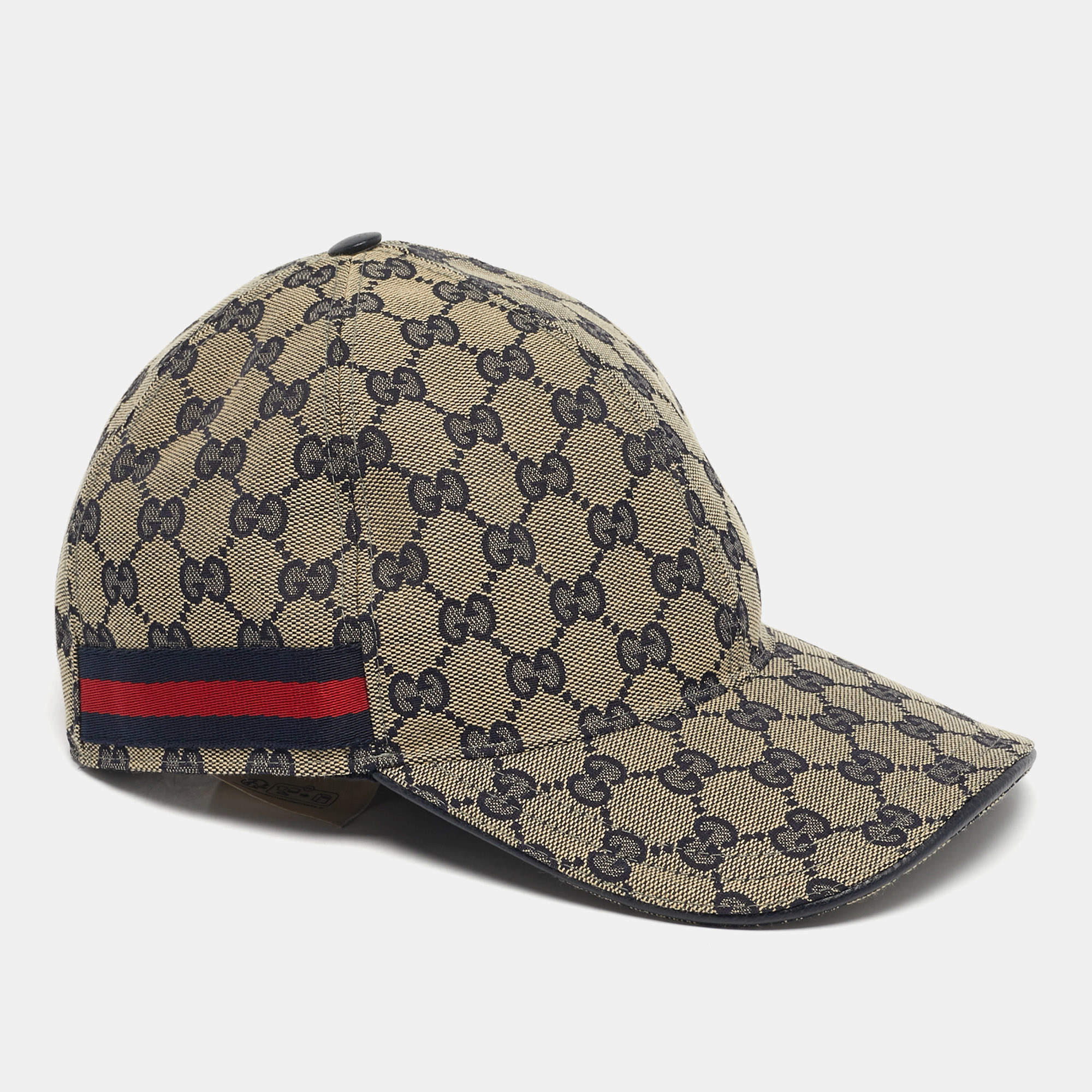 Pre Owned Gucci Beige/Blue Original GG Canvas Web Detail Baseball Cap XL