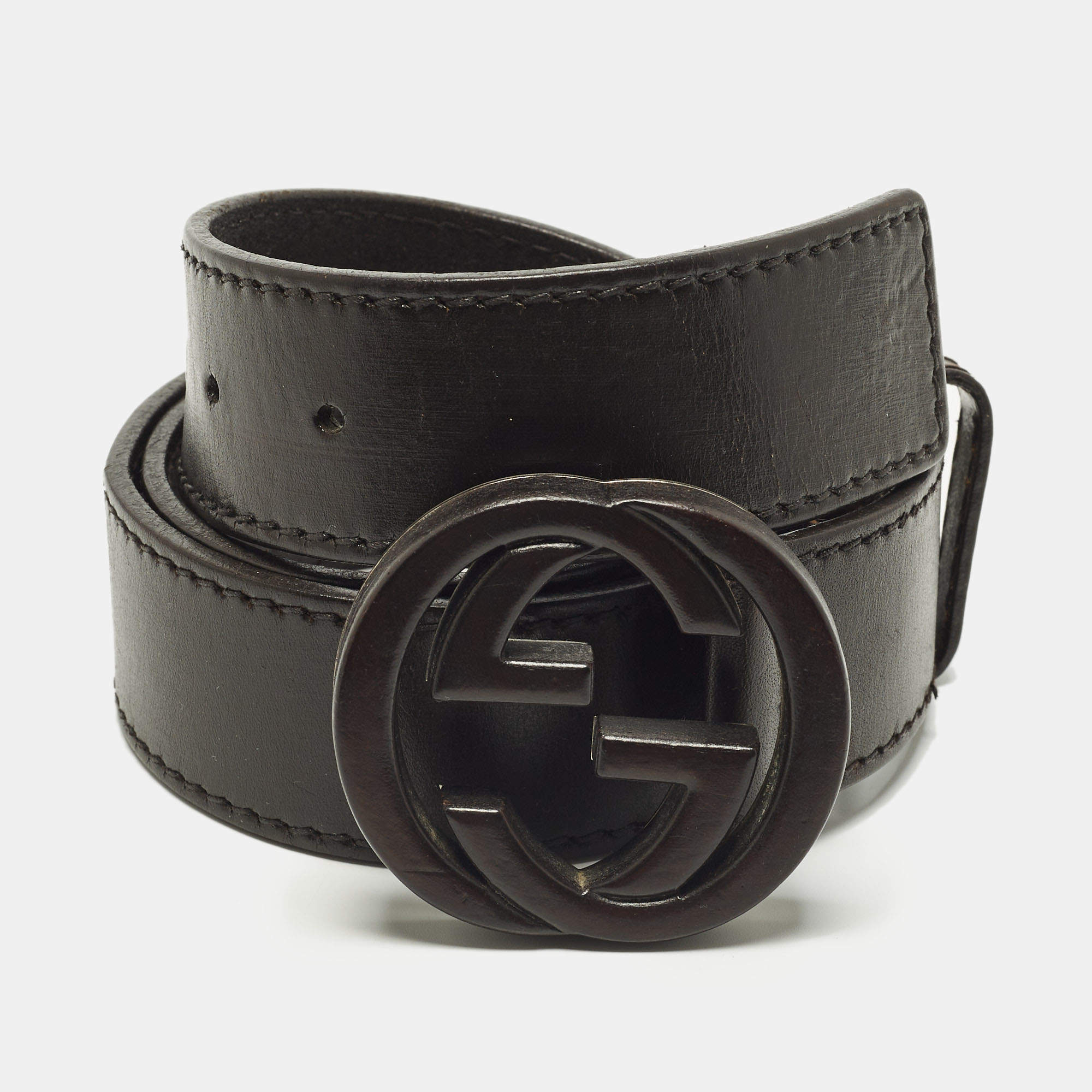 مملوكة مسبقًا Gucci Interlocking G 85CM Belt Dark Brown Leather