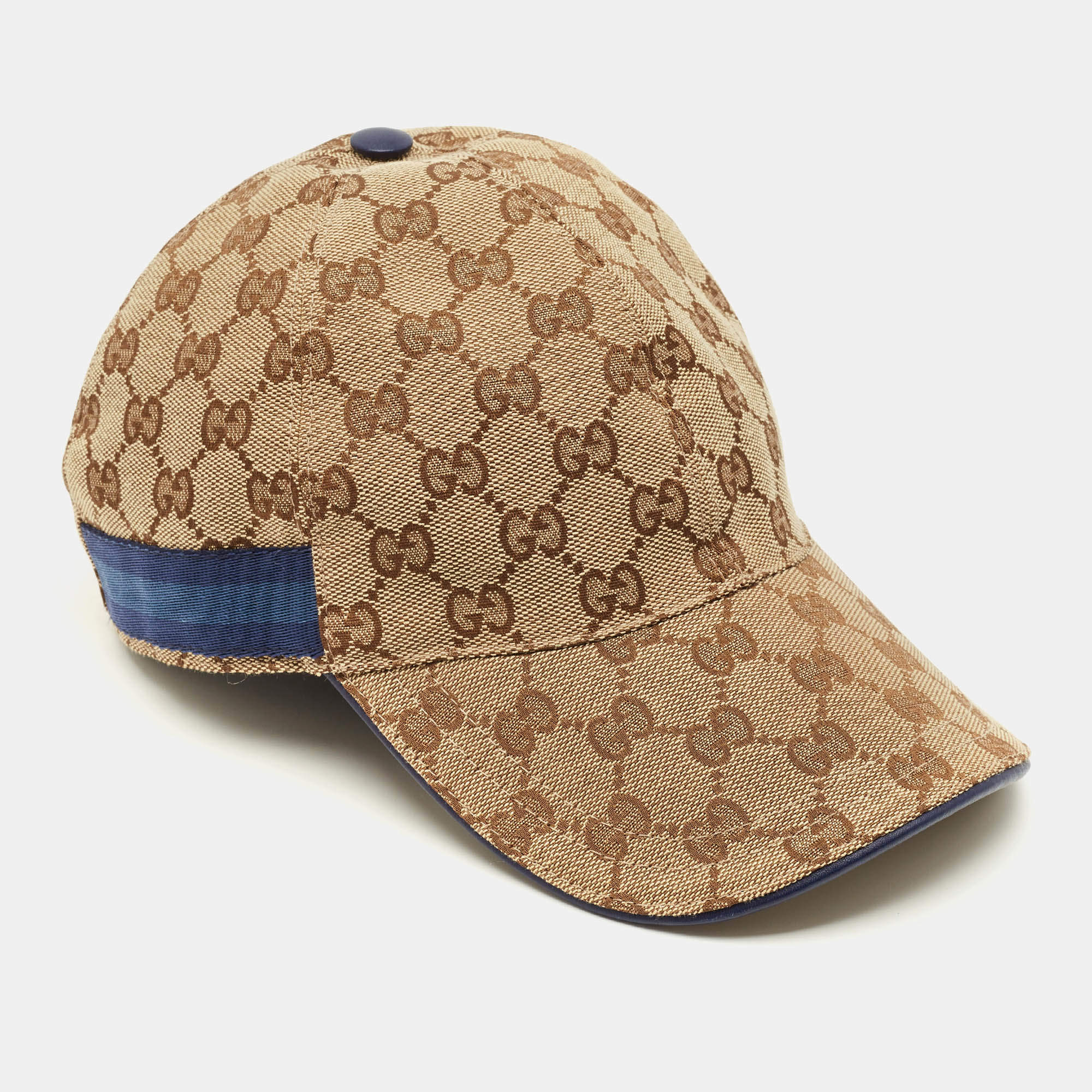  مملوكة مسبقًا كاب بيسبول غوتشي كانفاس مونوغرامي بشعار الماركة بيج تفاصيل ويب مخطط مقاس متوسط - ميديوم 