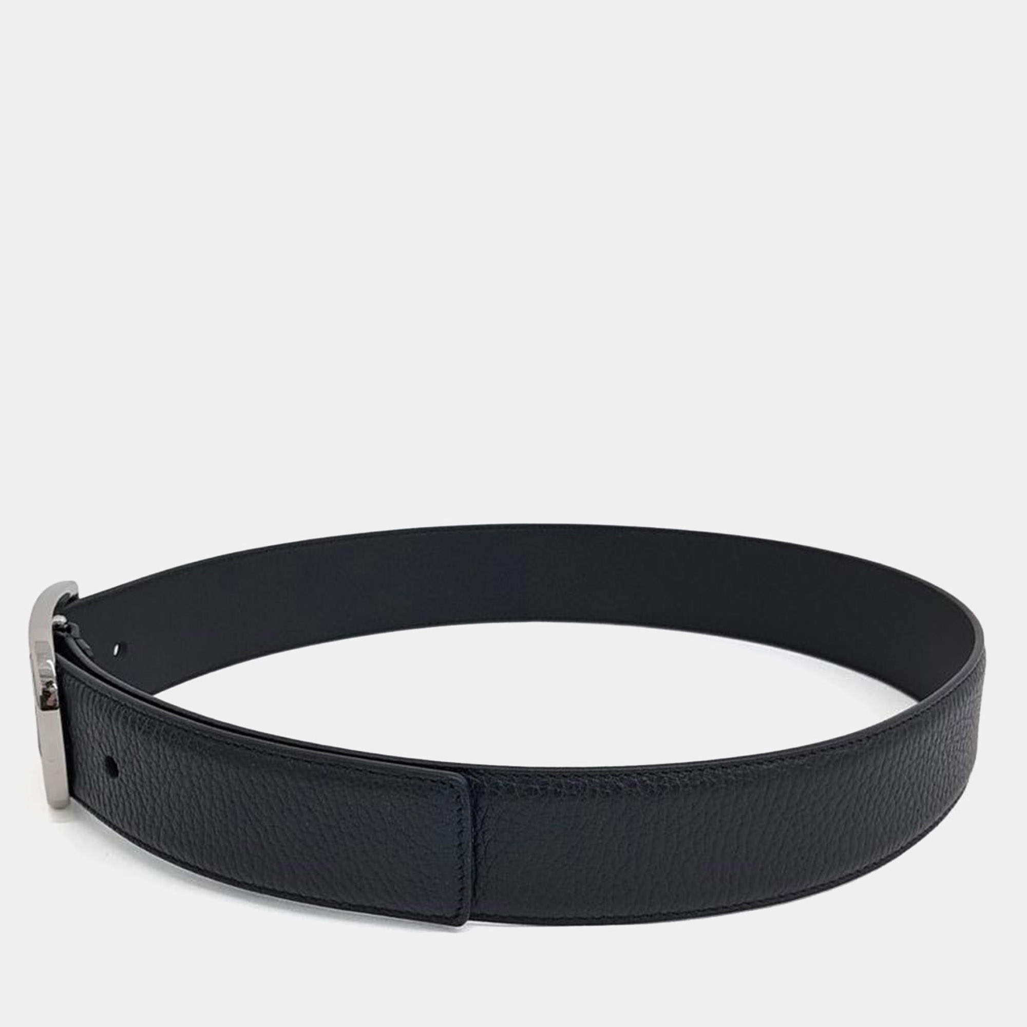 Dior Homme Black/Grey Leather CD Logo Slim Reversible Belt 95CM