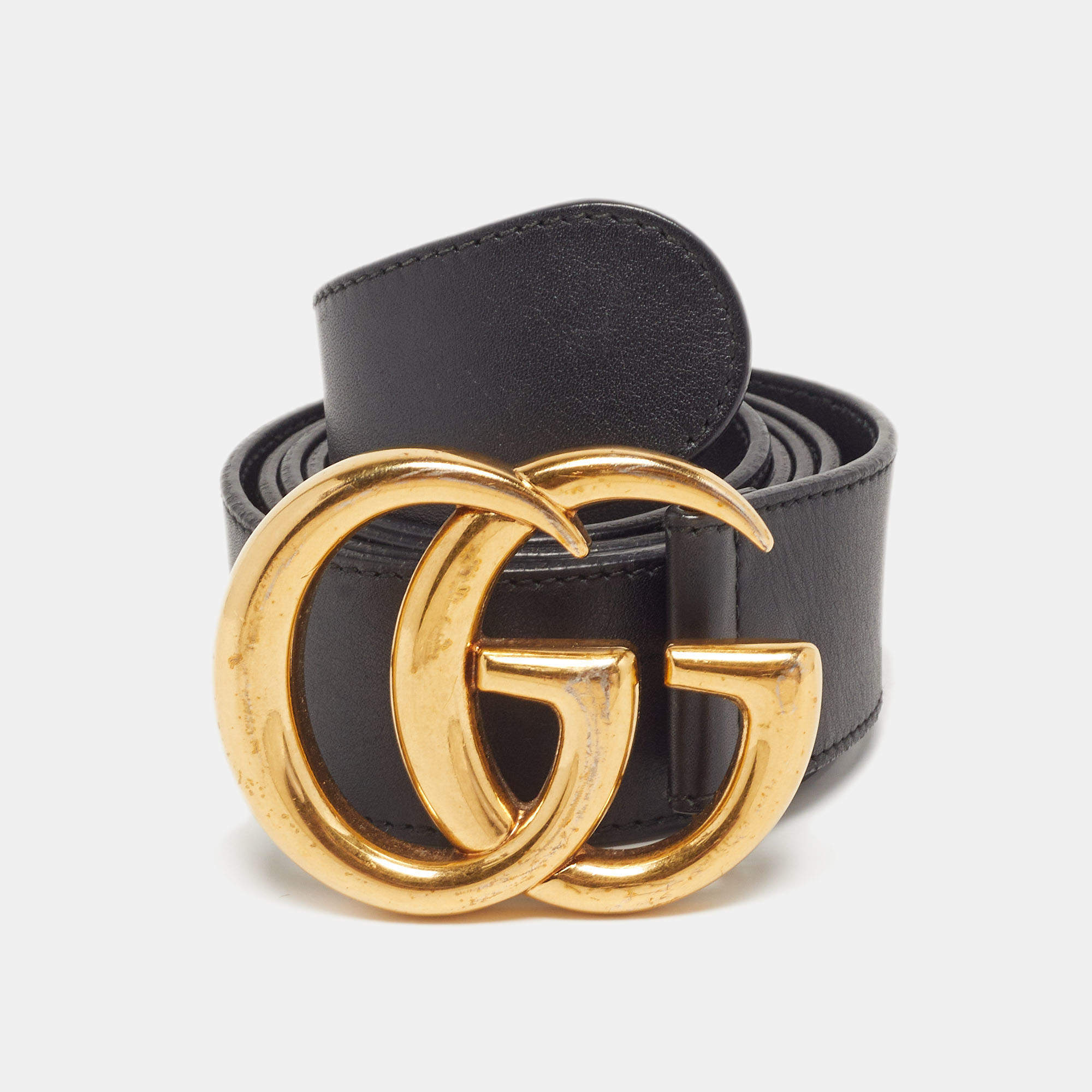 مملوكة مسبقًا Gucci GG Marmont 95 CM Buckle Belt Black Leather