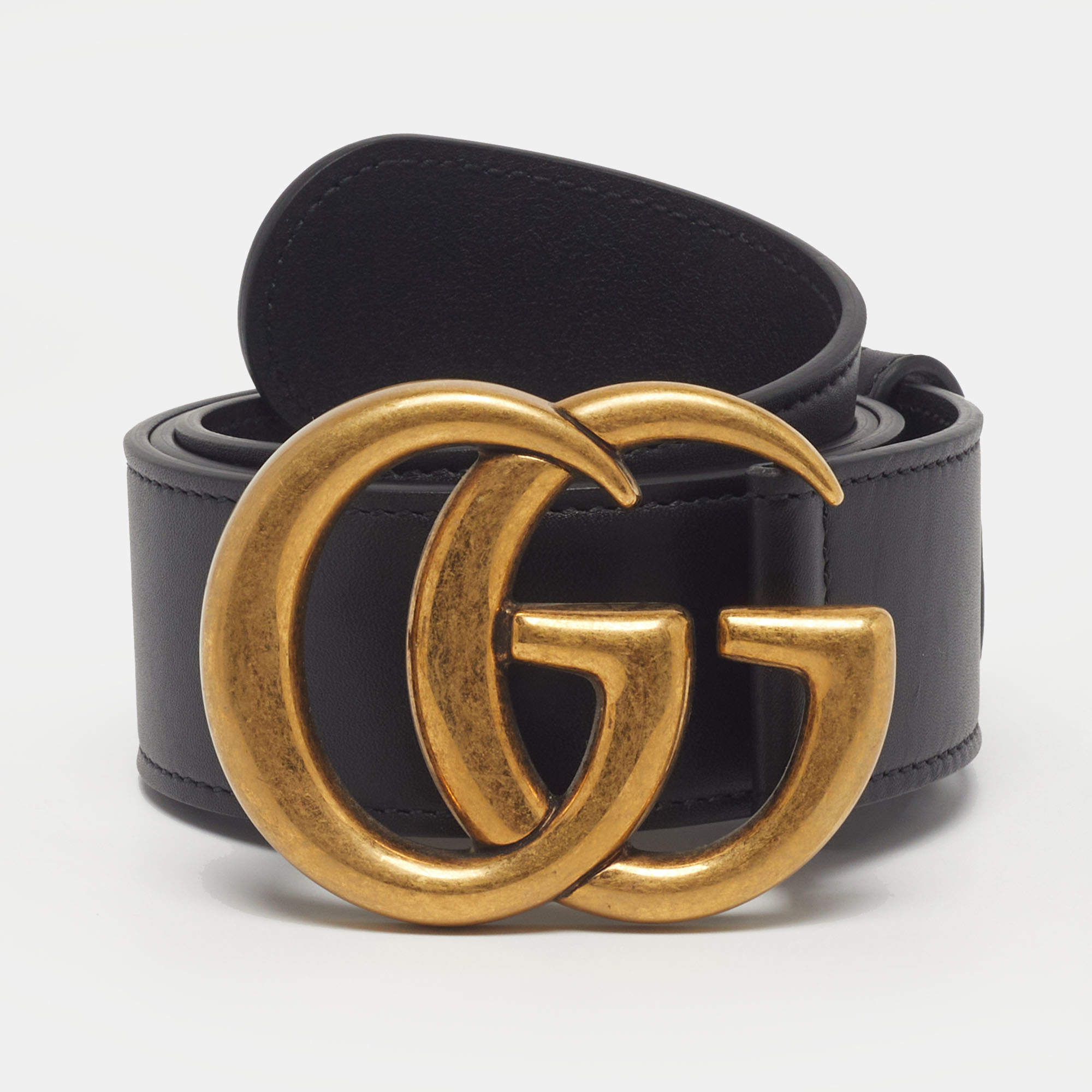 Pre Owned Gucci GG Marmont 80 CM Buckle Belt Black Leather