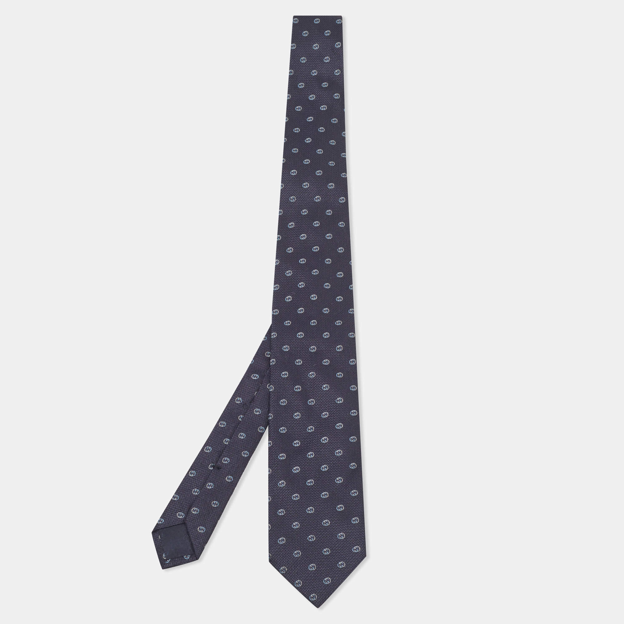 Pre Owned Gucci Navy Blue GG Jacquard Silk Tie