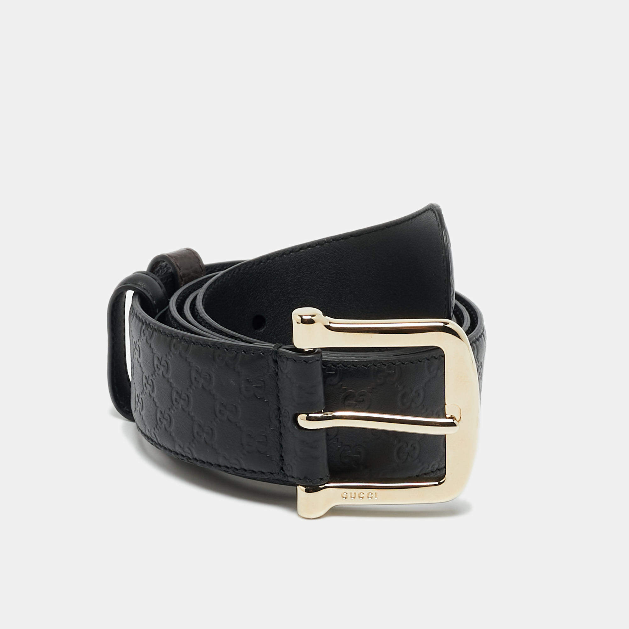 Pre Owned Gucci 90CM Buckle Belt Guccissima Black Leather