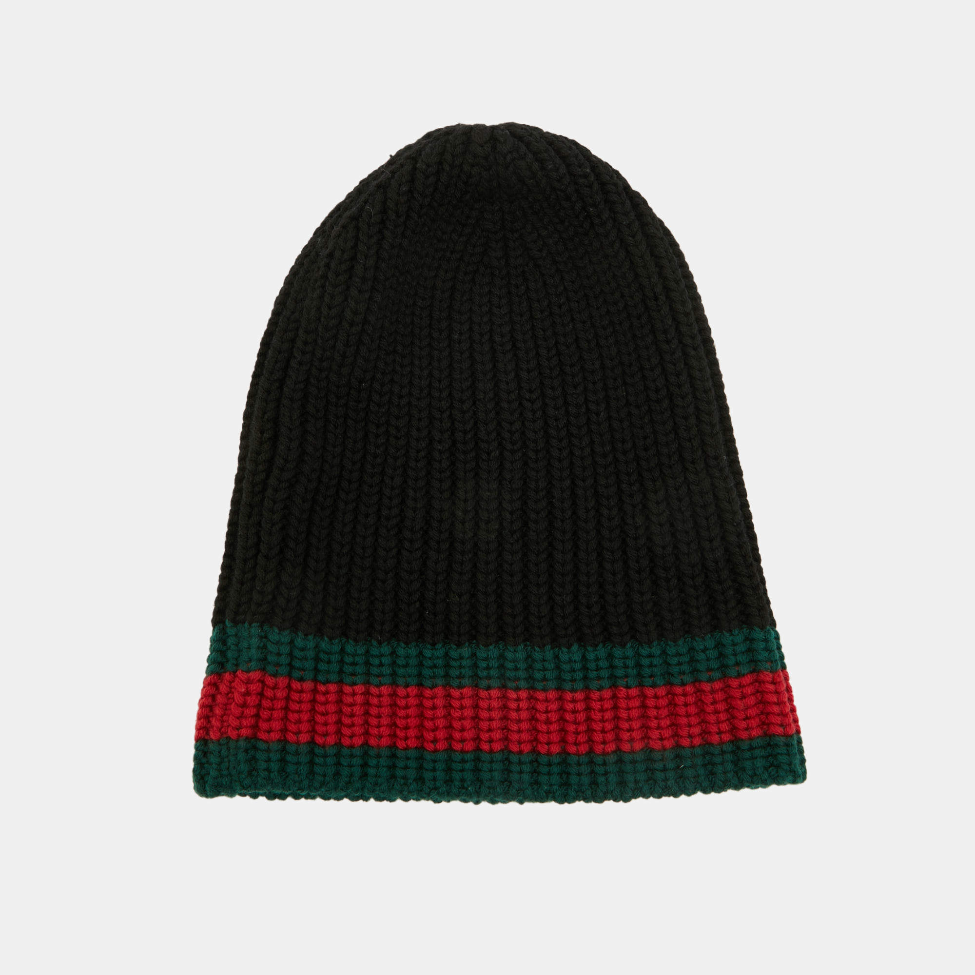 Pre Owned Gucci Black Web Stripe Wool Knit Beanie M