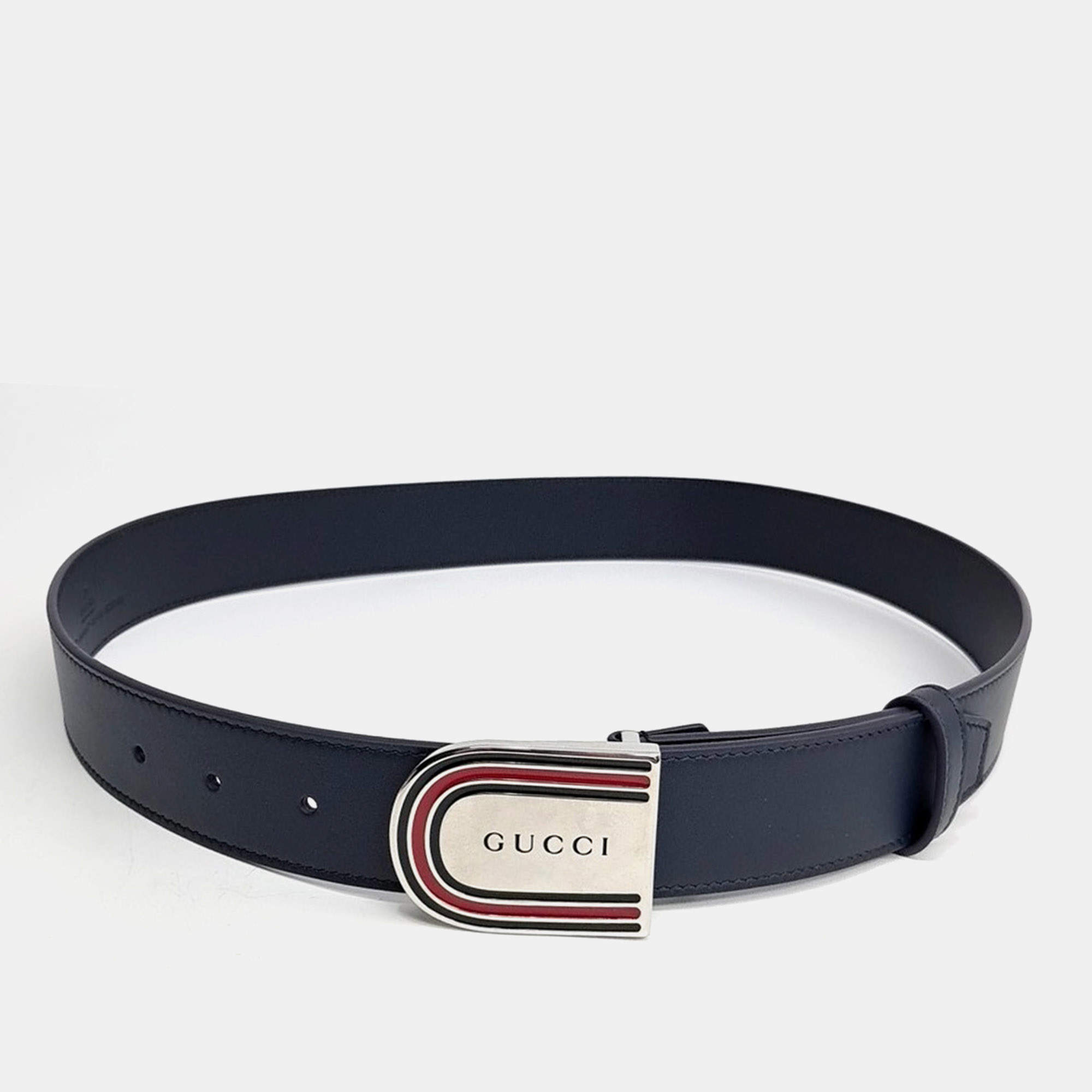 Pre Owned Gucci Leather Navy belt (838647)