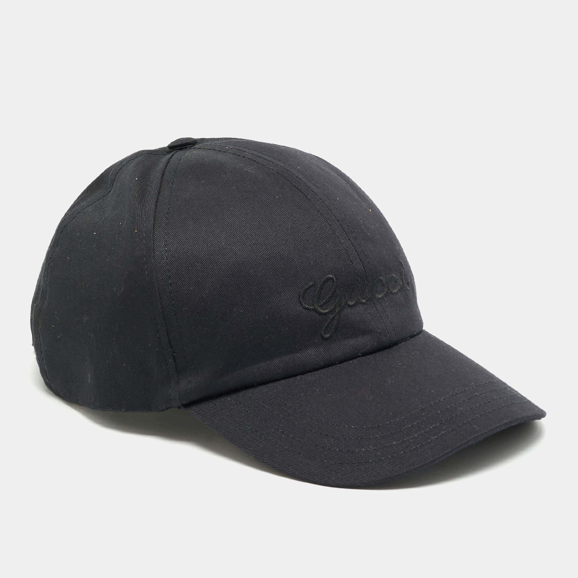 Pre Owned Gucci Black Logo Embroidered Cotton Baseball Cap M