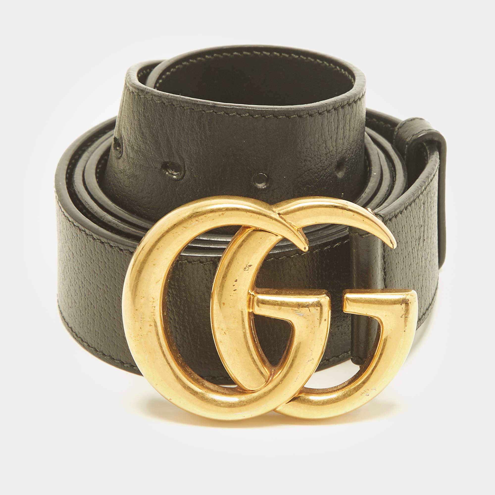 Pre Owned Gucci GG Marmont 110 CM Buckle Belt Black Leather