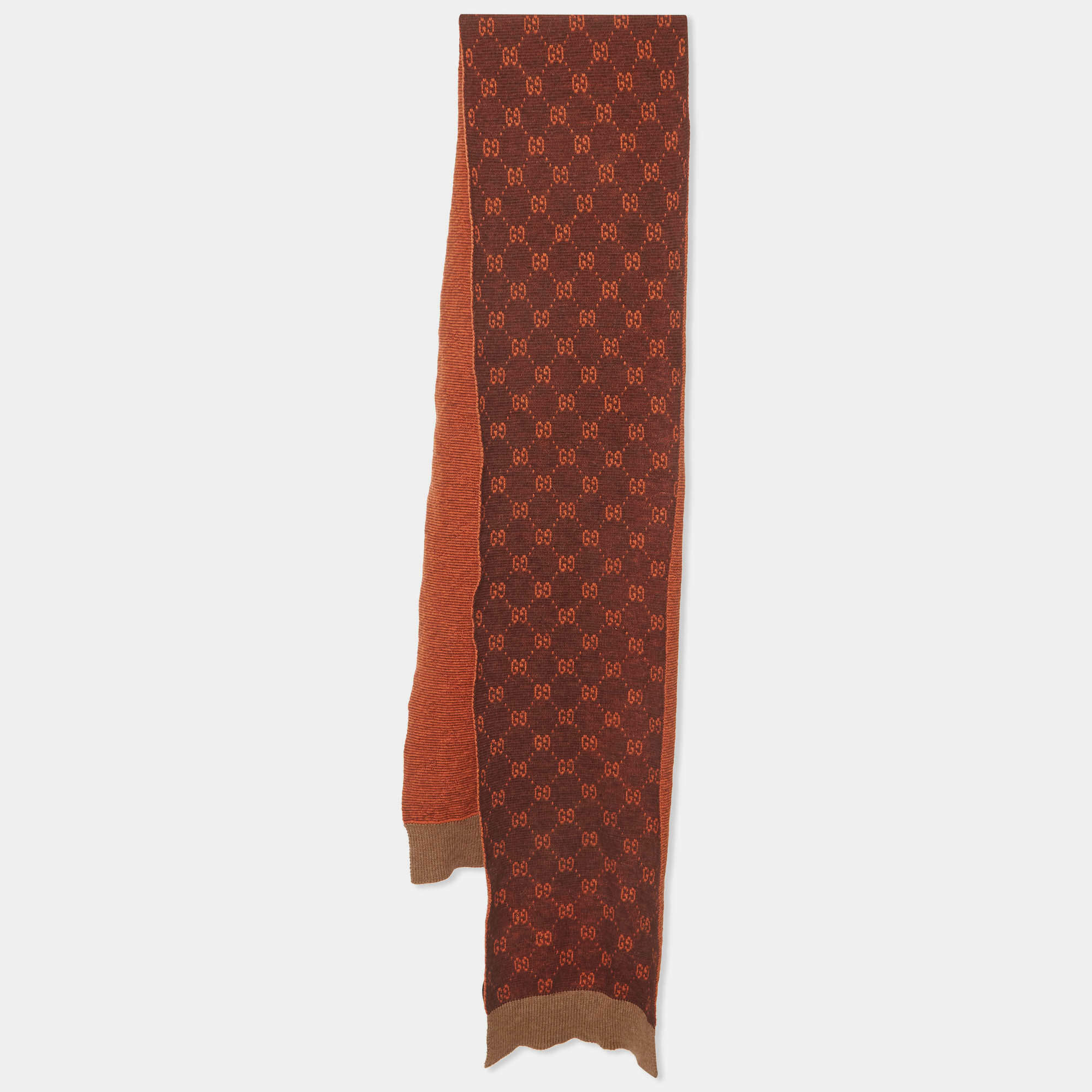 Pre Owned Gucci Rust Supreme GG Monogram Alpaca Wool Scarf