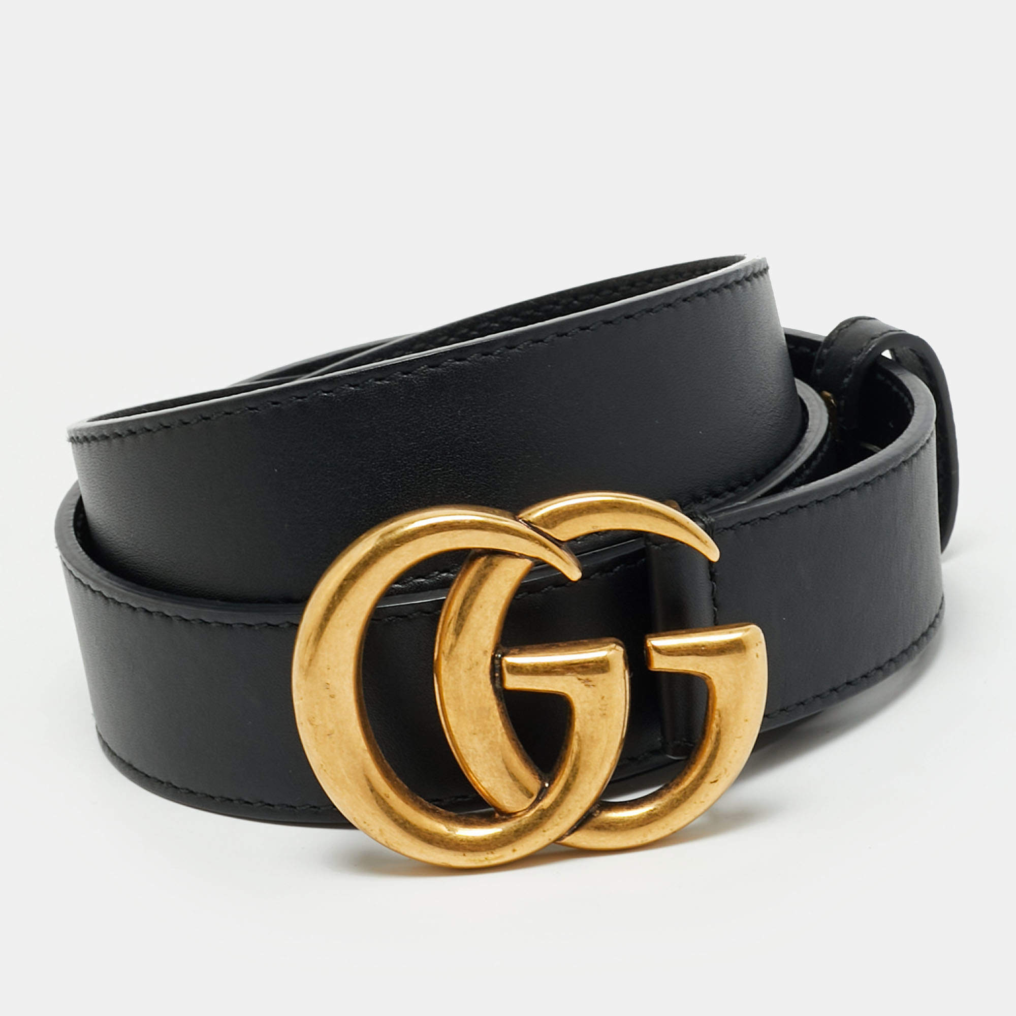 Pre Owned Gucci GG Marmont 95 CM Buckle Belt Black Leather