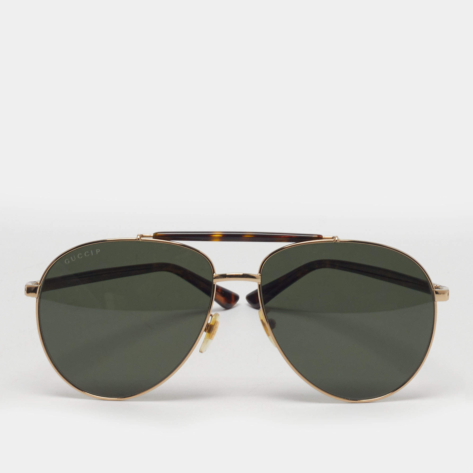 Pre Owned Gucci Green/Brown GG0014S Aviator Sunglasses