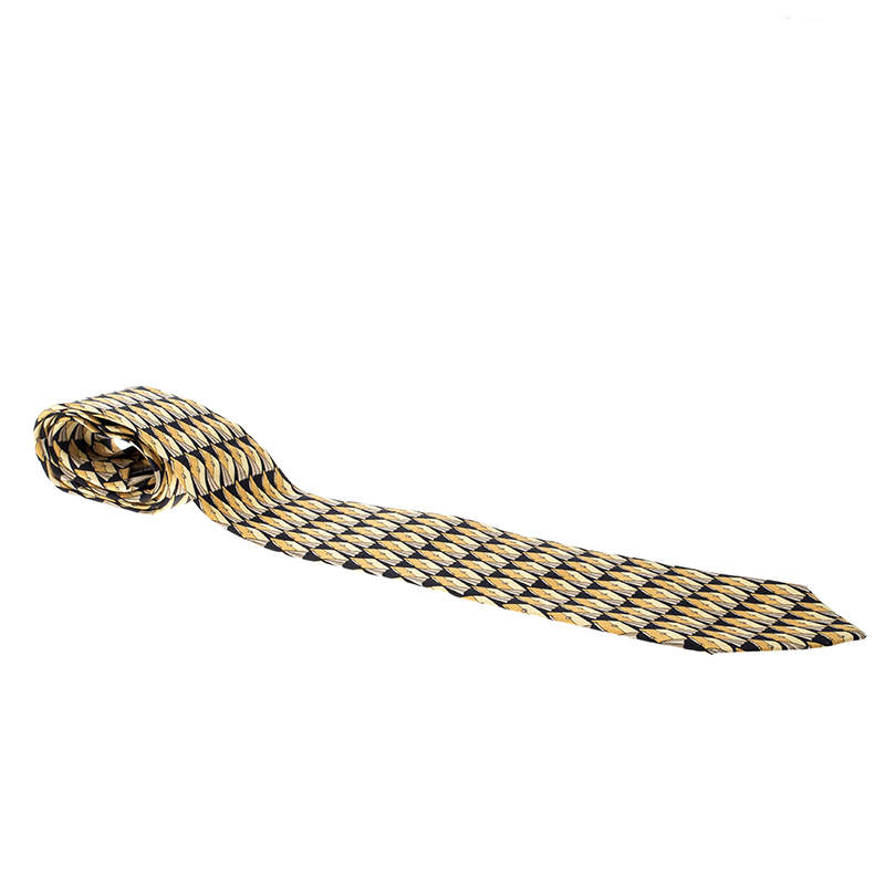 Gucci Vintage Black and Yellow Bag Print Silk Tie