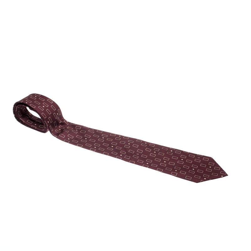 Gucci Burgundy Silk Rectangle Box Pattern Tie 