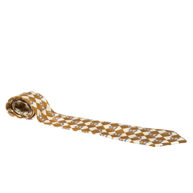 مملوكة مسبقًا Gucci Vintage Bronze Gold Stirrup Print Silk Tie