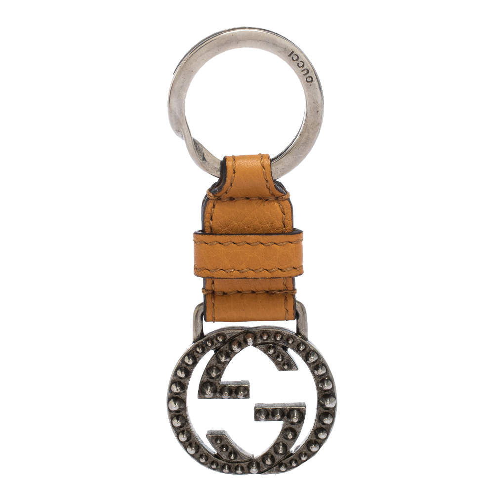Gucci Tan Leather Double G Keyring