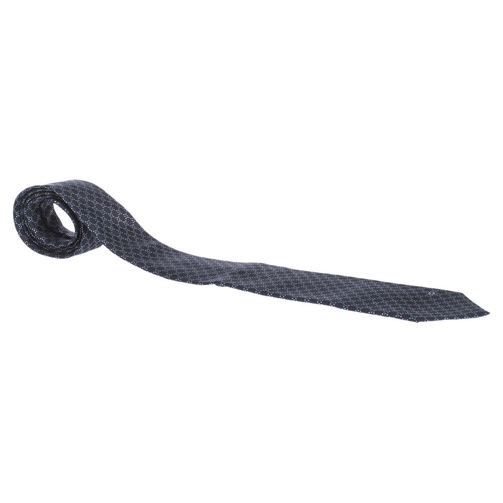 Pre Owned Gucci Navy Blue Geometric Patterned Silk Tie 