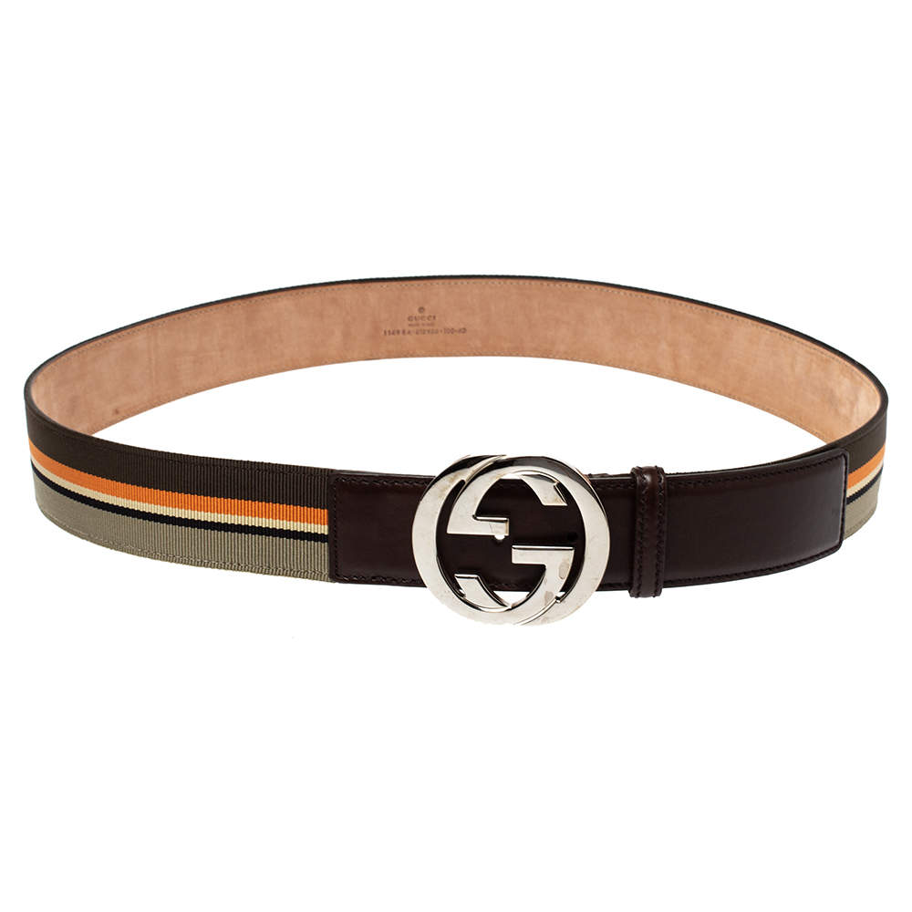 Pre Owned حزام غوتشي إبزيم حرف جي متشابك كانفاس ويب متعدد الألوان 100 سم