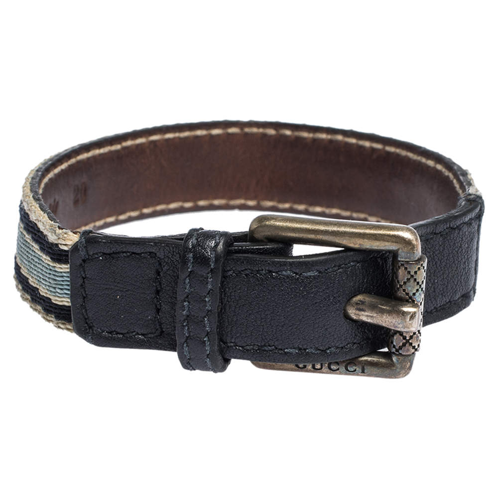 Gucci Multicolor Canvas and Leather Buckle Bracelet