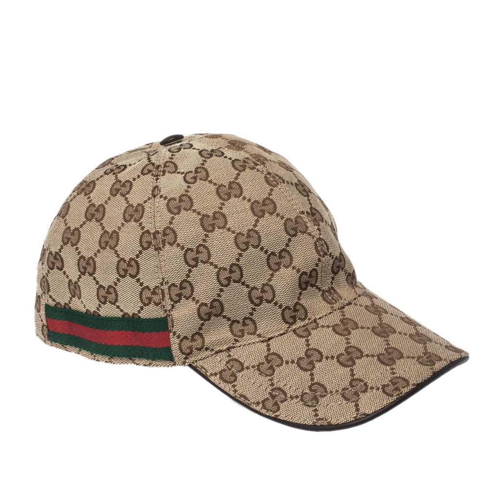 مملوكة مسبقًا Gucci Beige GG Canvas Web Trimmed Baseball Cap XL