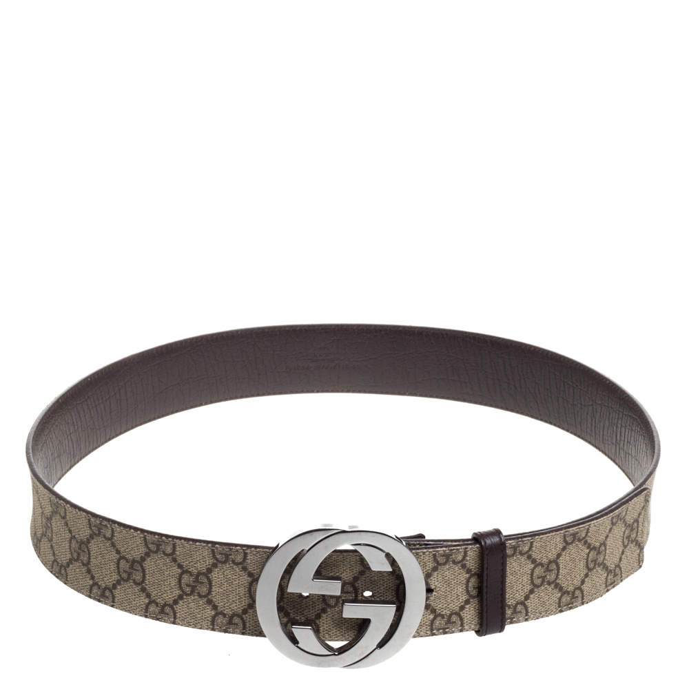 Pre Owned Gucci Beige GG Supreme Canvas Interlocking G Buckle Belt 90CM