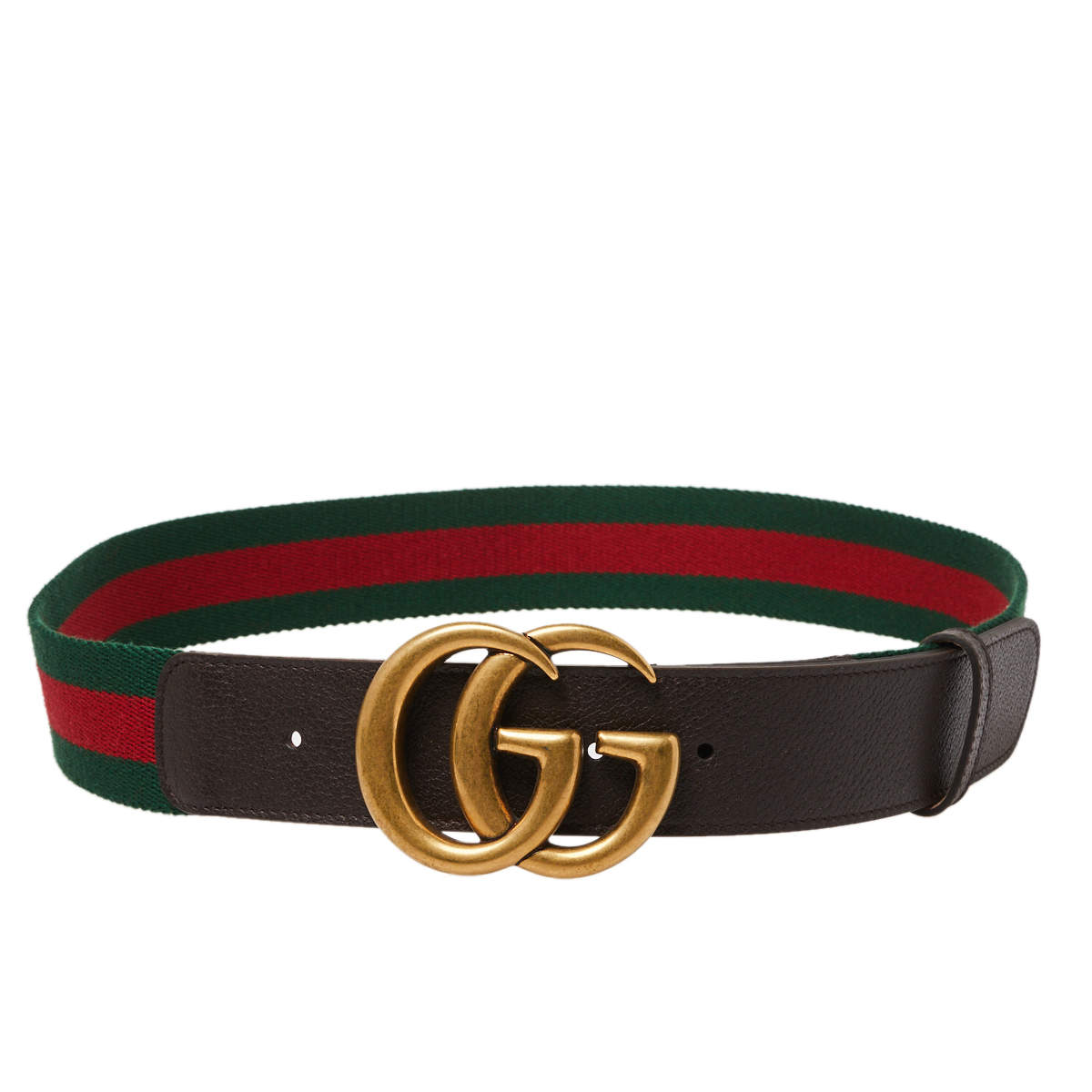 Gucci Brown Web Canvas and Leather Double G Buckle Belt 90