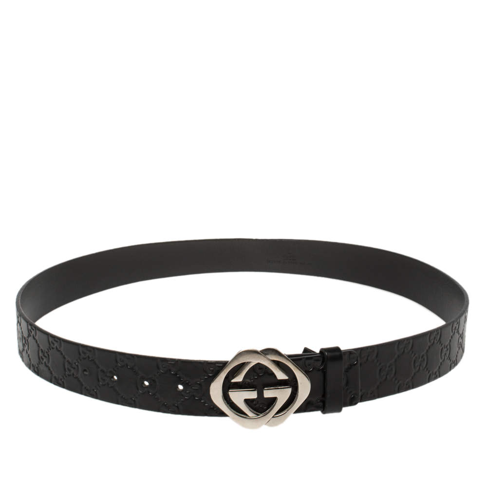 Pre Owned Gucci Black Guccissima Leather Square G Belt 100CM