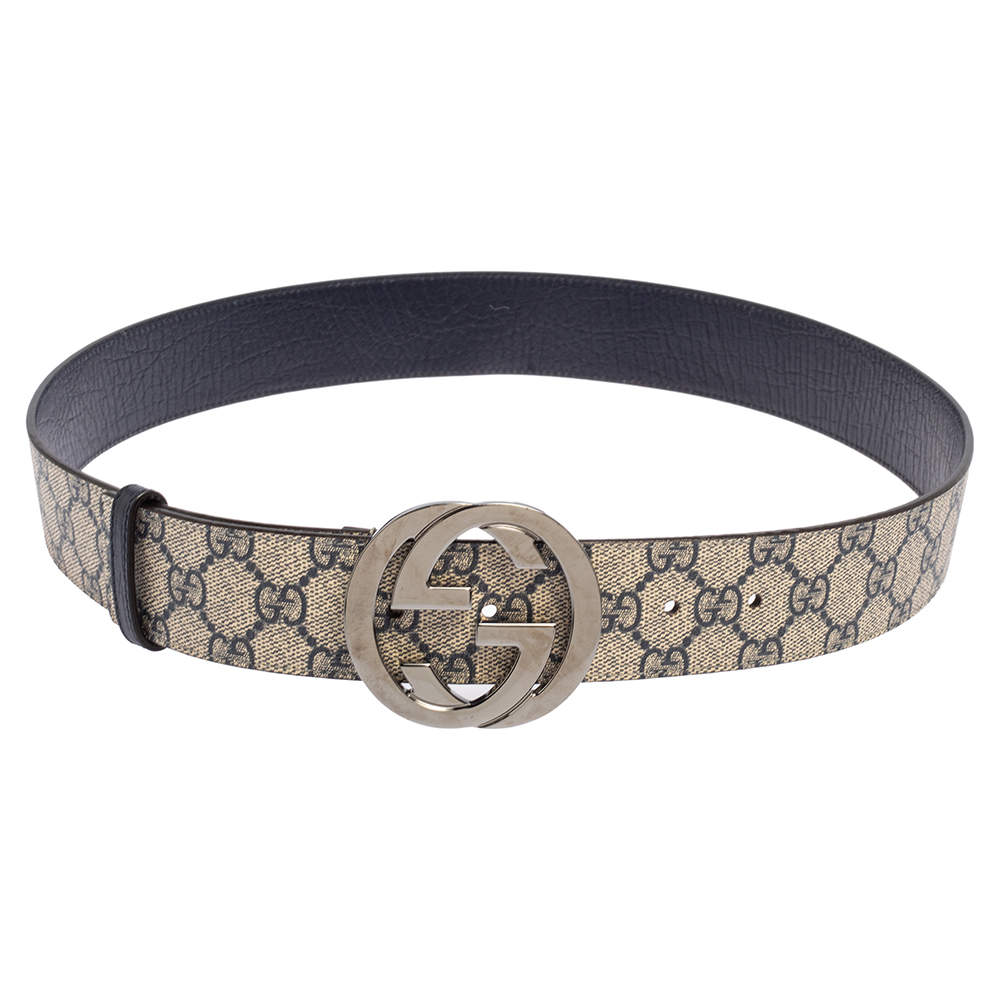 Pre Owned Gucci Beige GG Supreme Canvas Interlocking G Buckle Belt 90 CM