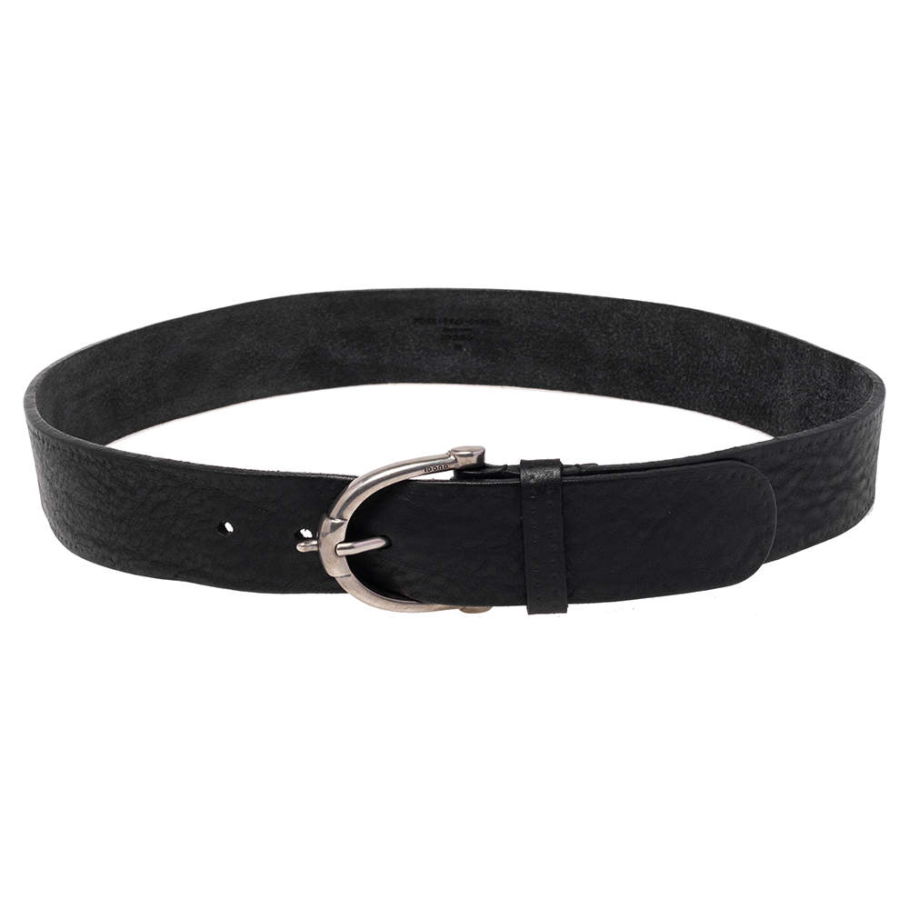 Pre Owned حزام غوتشي إبزيم هورسبيت وجلد أسود 85 سم