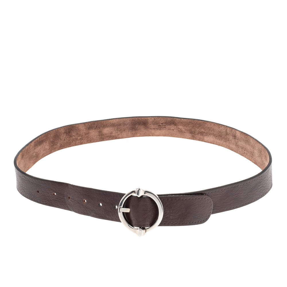 Gucci Brown Leather Circle Buckle Belt 105CM